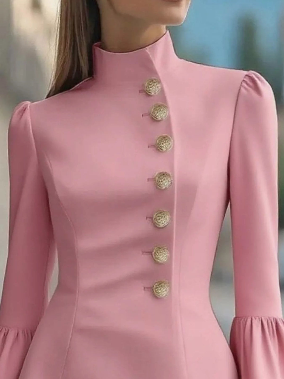 Bell Sleeve Mini Dress with Front Buttons