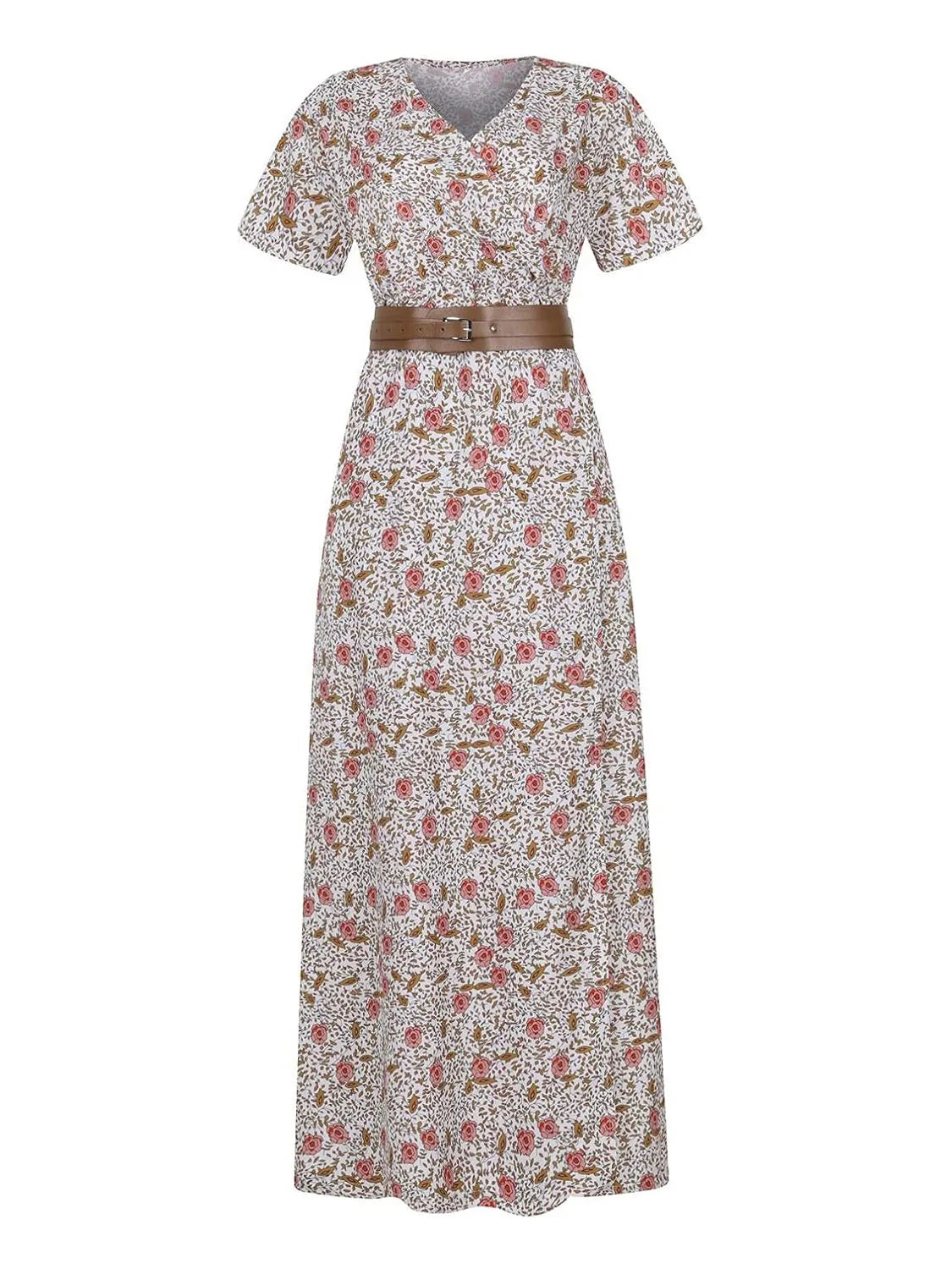 Belted V-Neck Maxi Dress with Pockets
