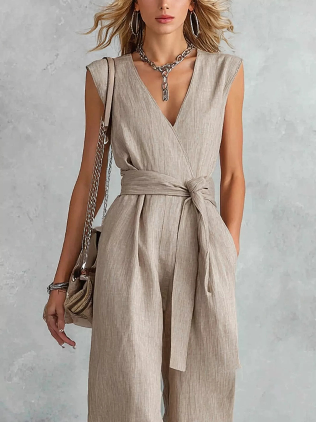 Tied Sleeveless Wide Leg Jumpsuit