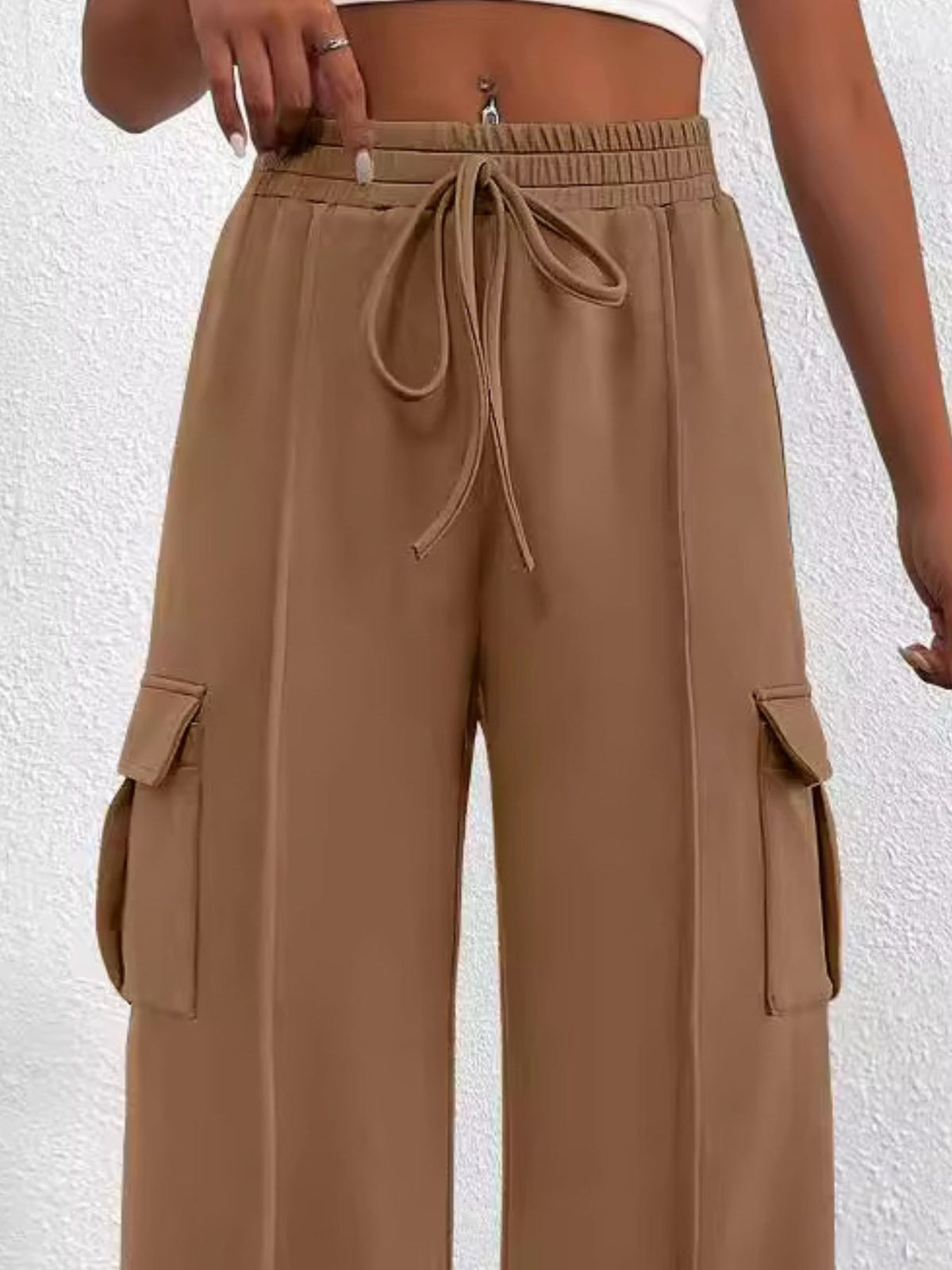 High-Waisted Drawstring Cargo Pants