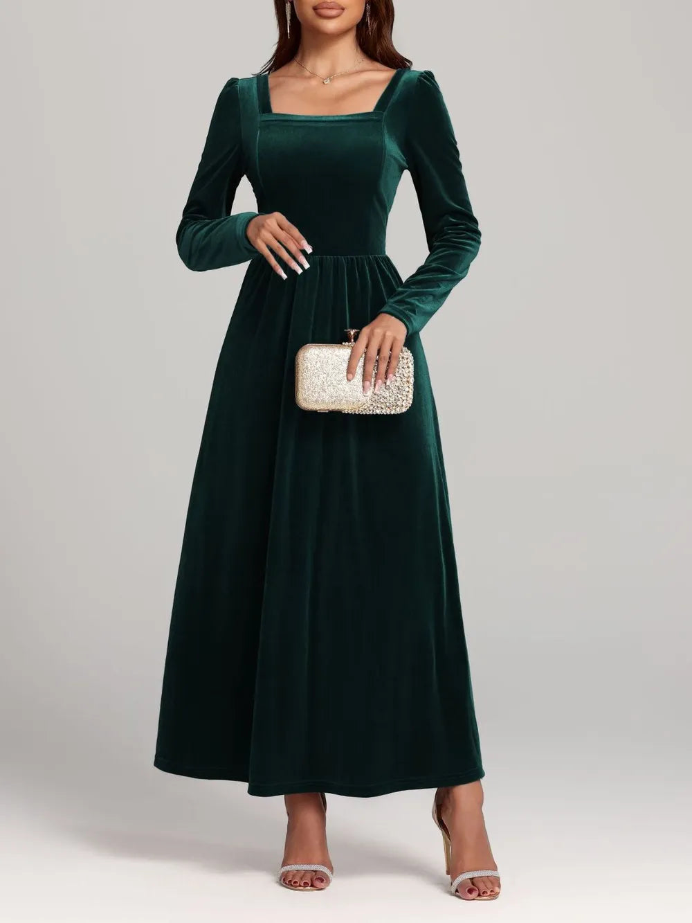 Velvet Square Neck Backless Dress