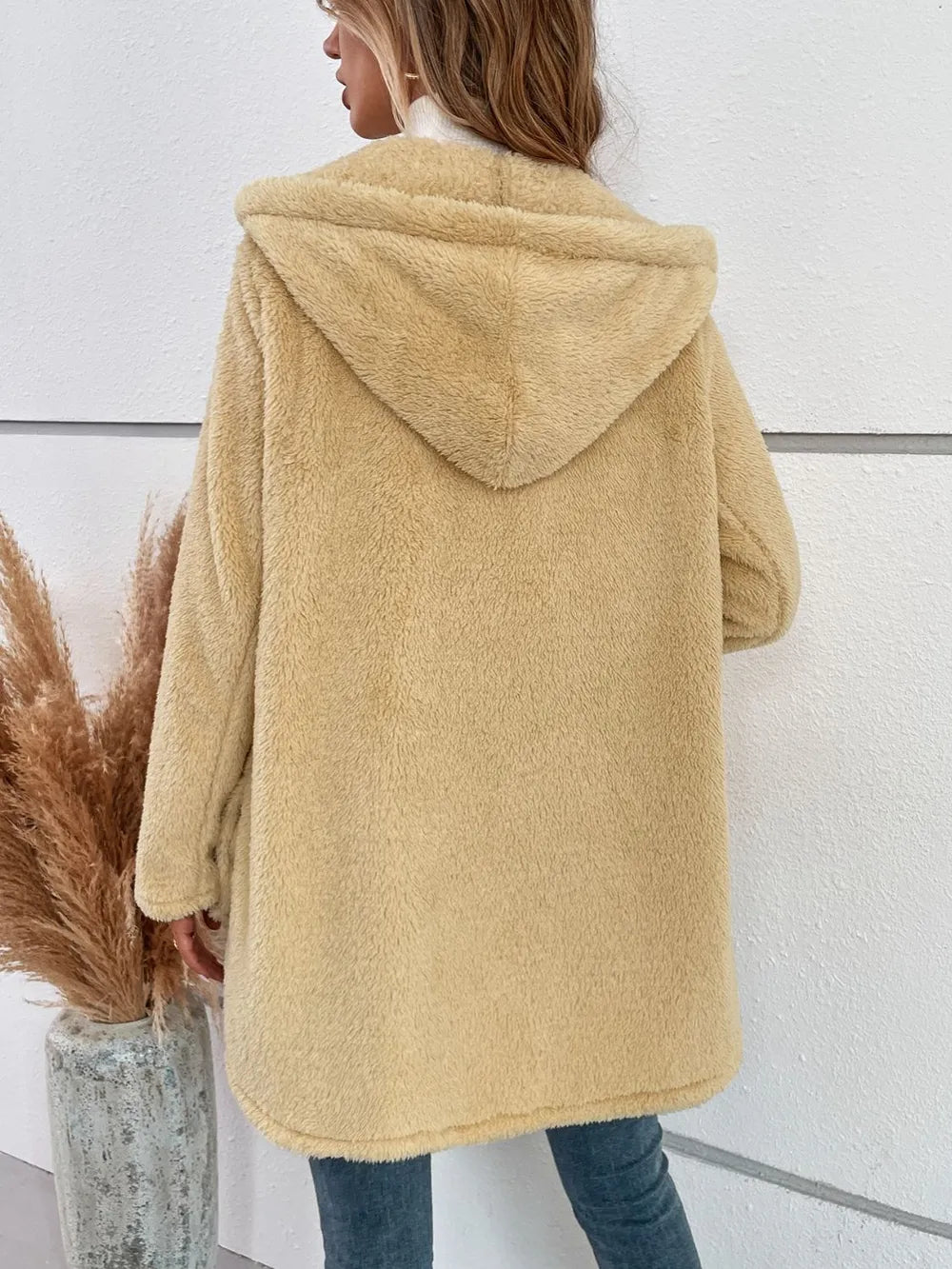 Fuzzy Hooded Jacket in Pastel Yellow