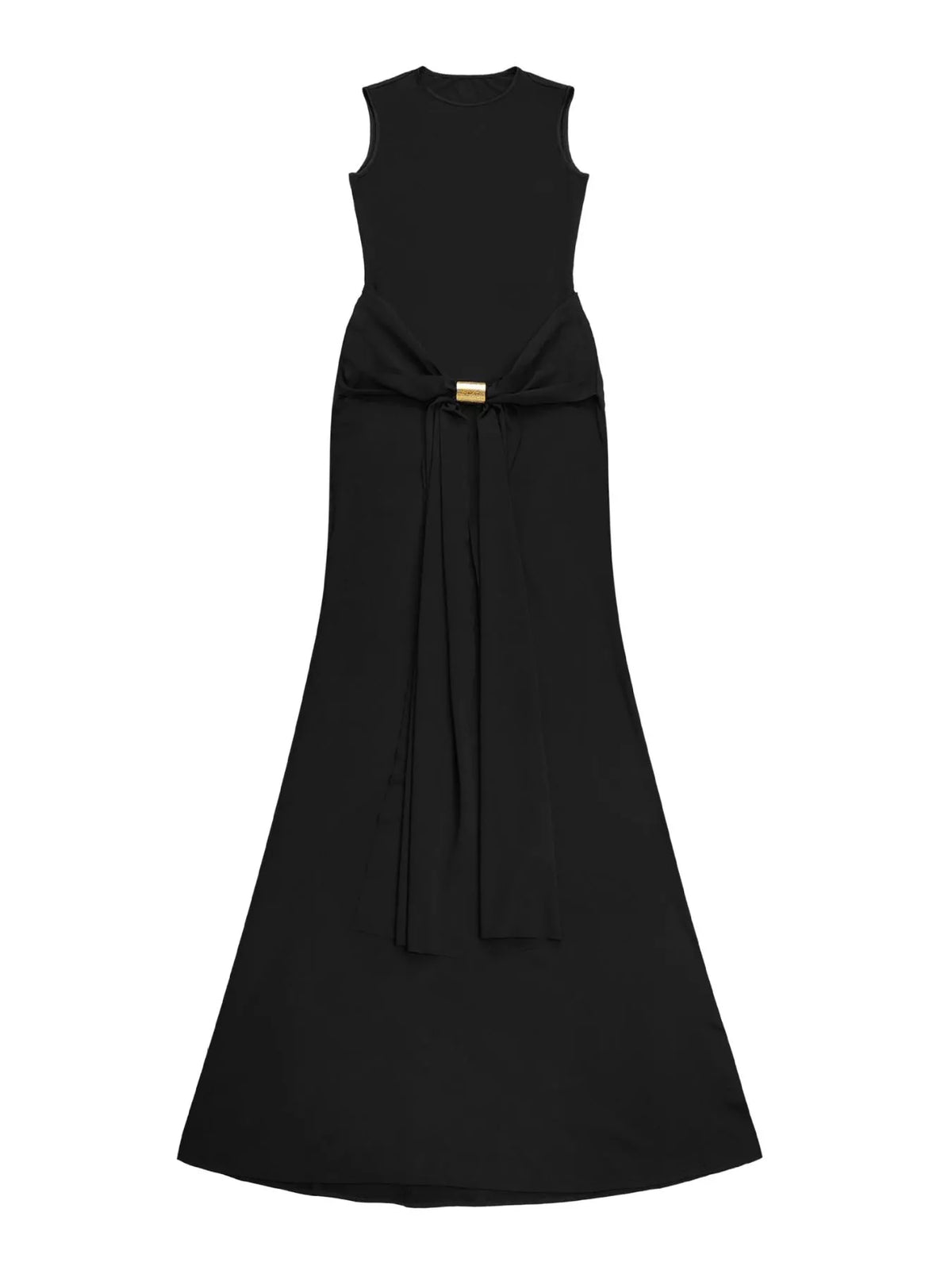 Gold Buckle Bodycon Maxi Dress in Black