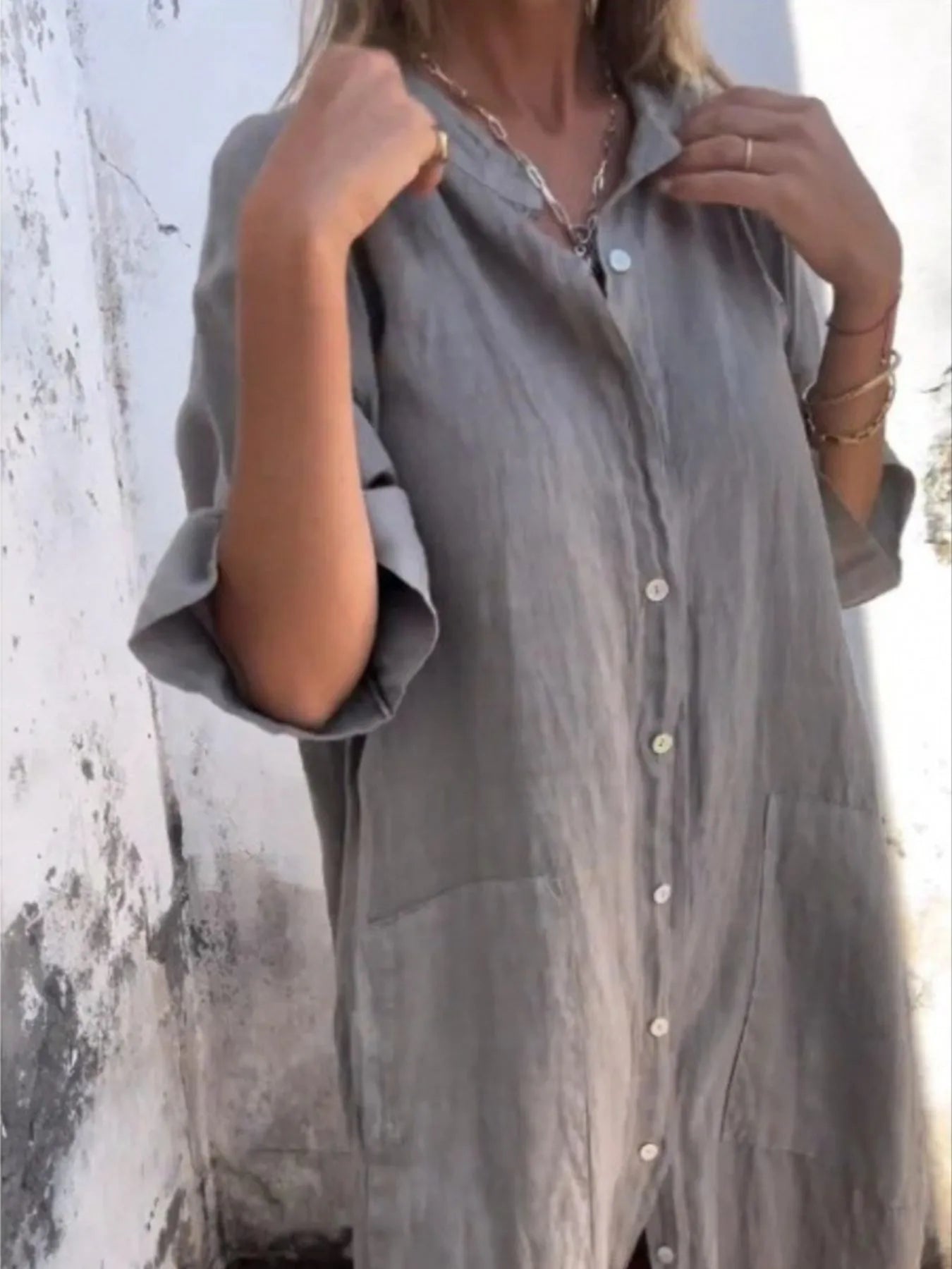 Linen Button-Down Shirt Dress
