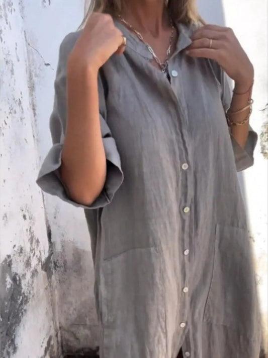 Linen Button-Down Shirt Dress
