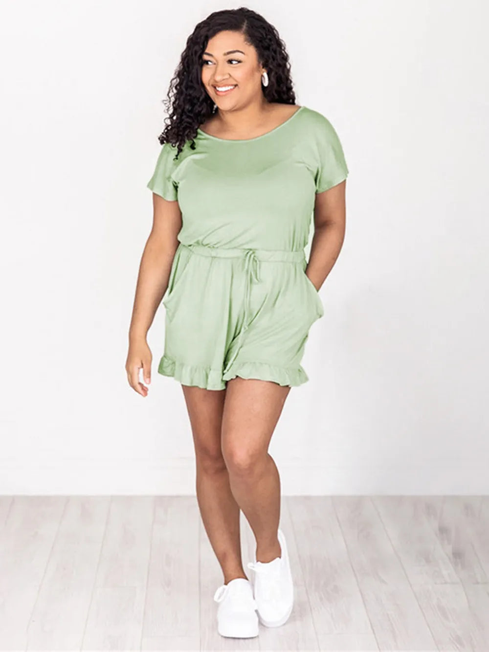 Ruffled Boat Neck Romper by S.S.Ni