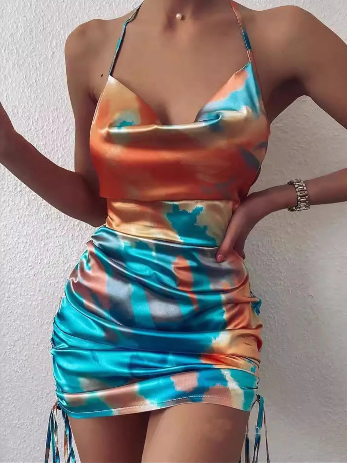 Halter Ruched Mini Dress in Tie-Dye by ArtisticExpression