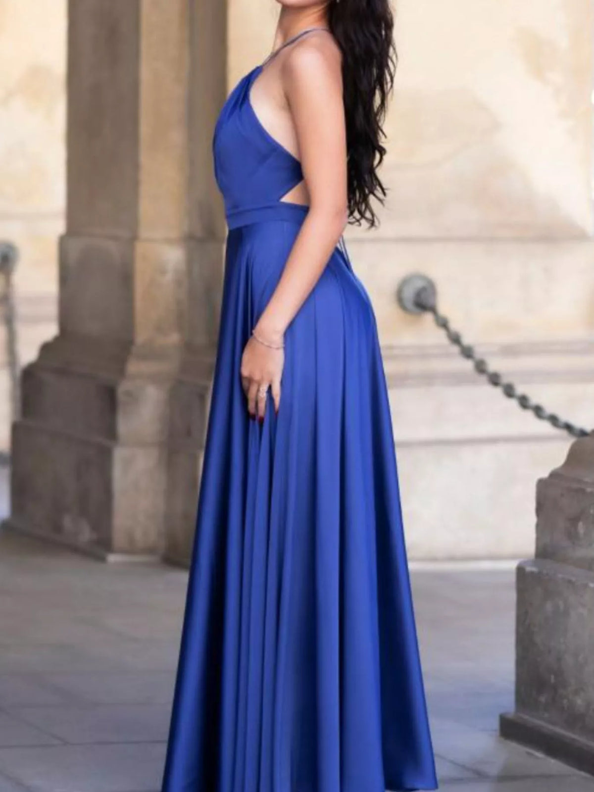 Backless Halter Slit Maxi Dress by Elegant Elements