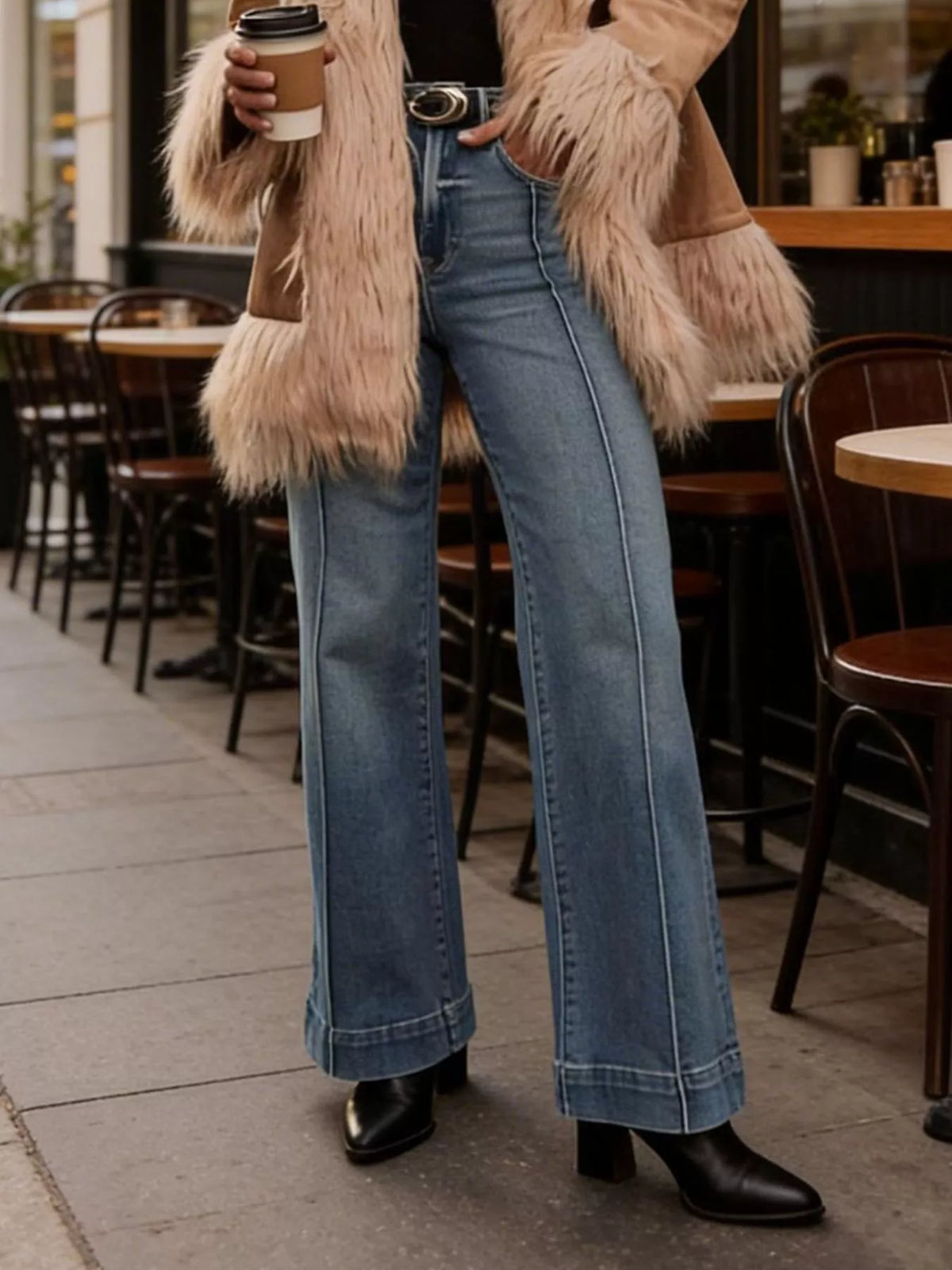 High-Waisted Flare Leg Jeans in Blue
