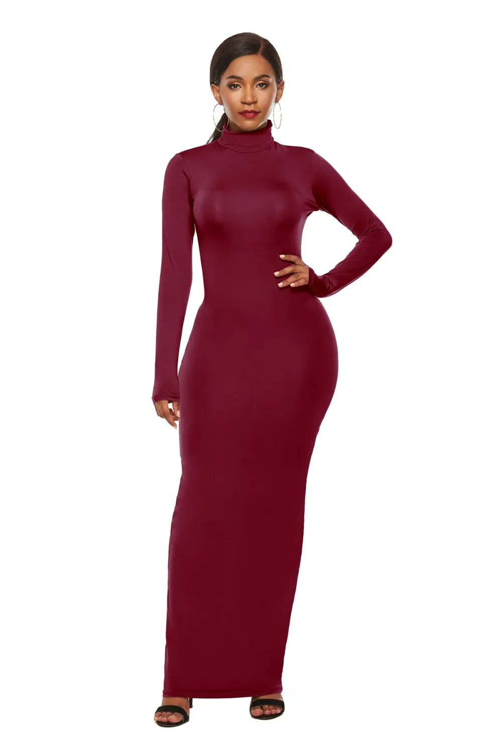 Mock Neck Long Sleeve Maxi Dress