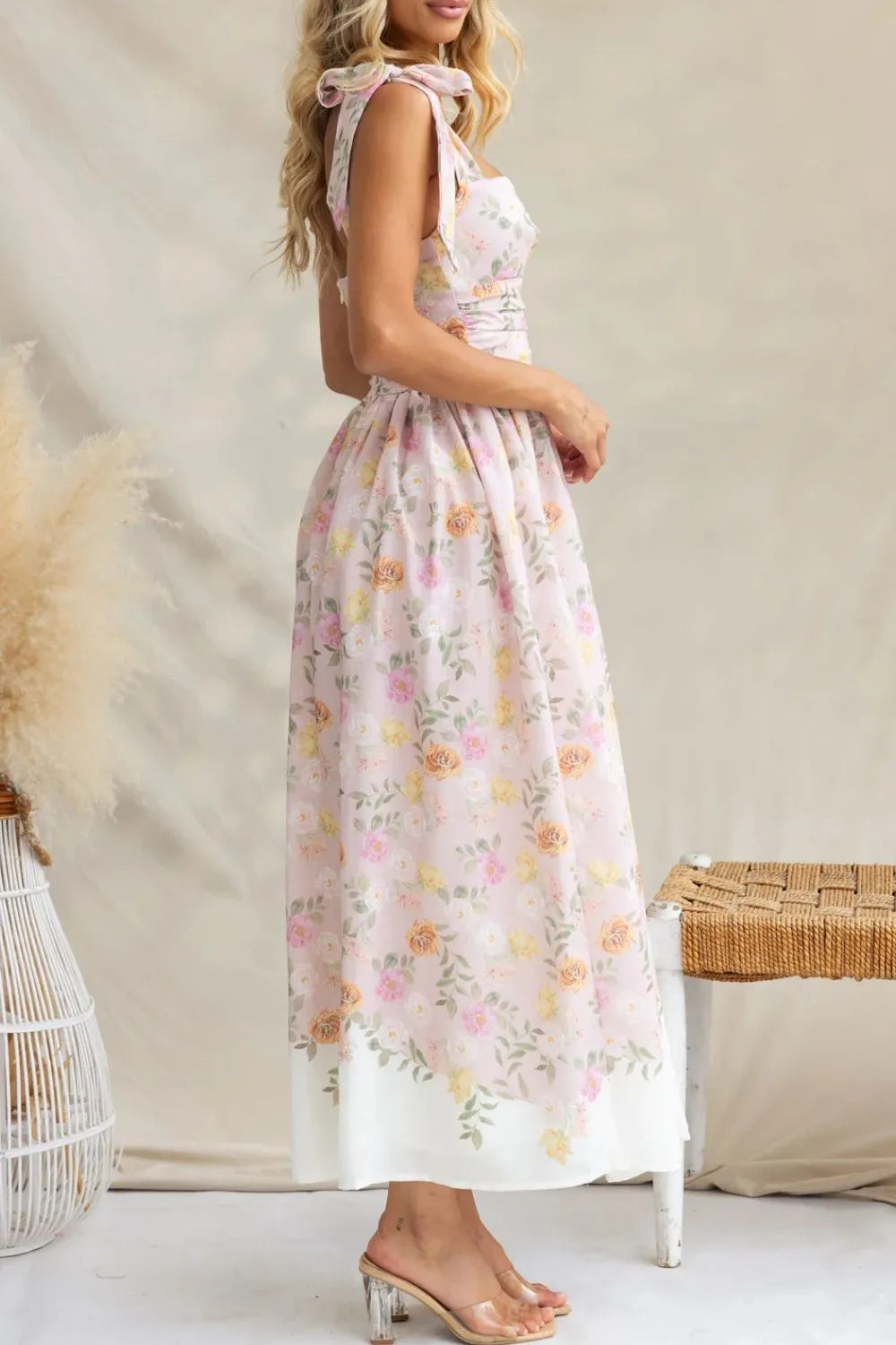 Printed Tie-Shoulder Midi Cami Dress