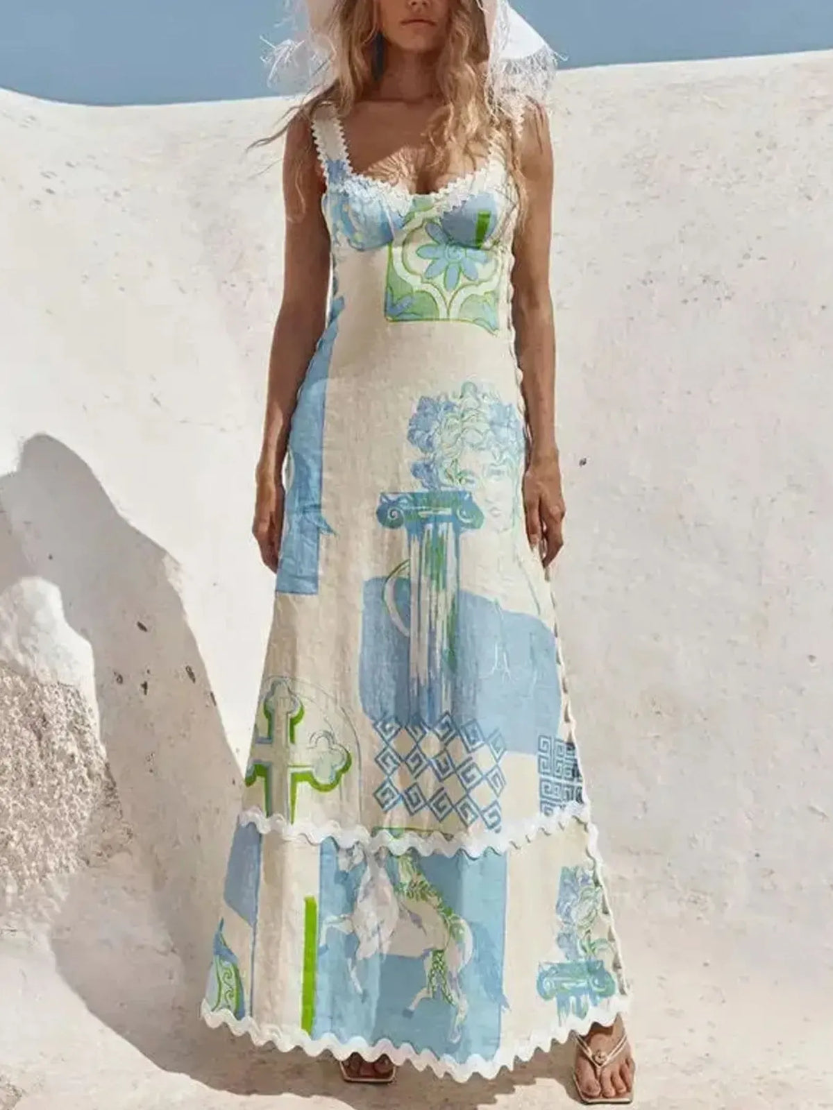 Tied-Back Printed Maxi Dress in Color