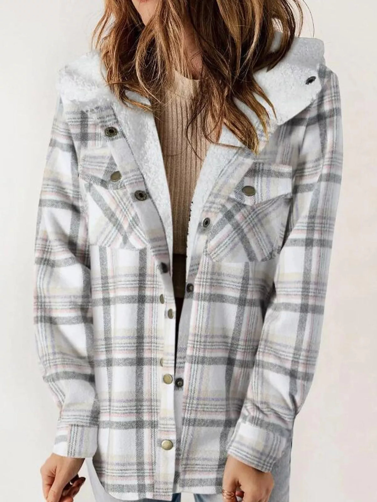 Sherpa-Lined Plaid Hooded Jacket