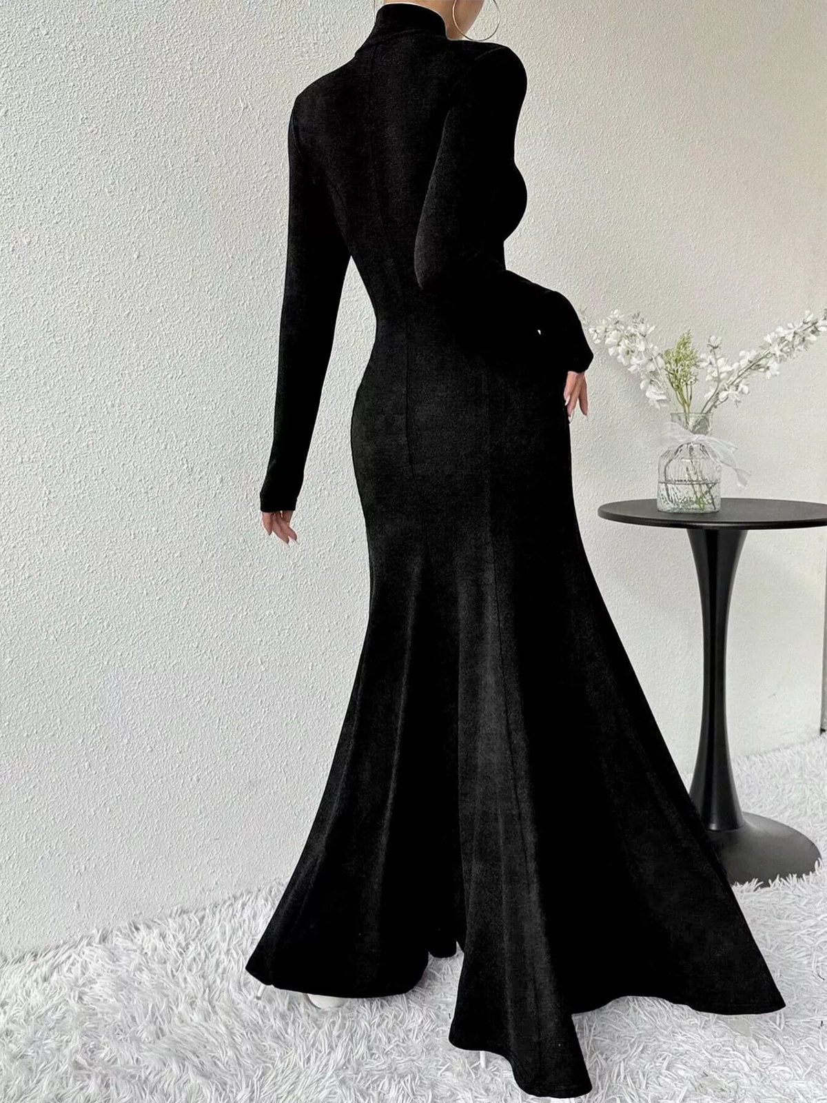 Turtleneck Long Sleeve Mermaid Maxi Dress