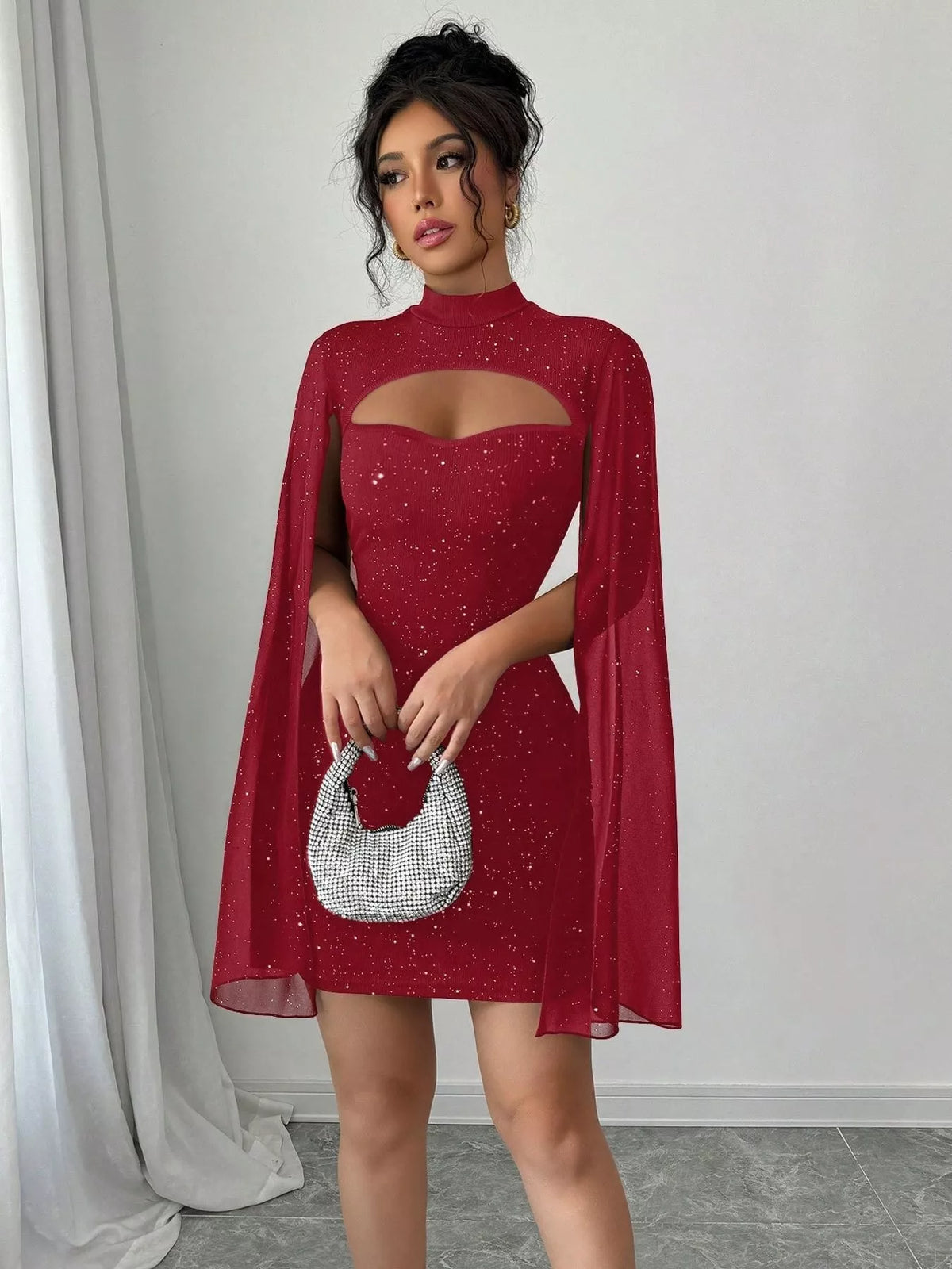 Cutout Bodycon Mini Dress with Cape Sleeves