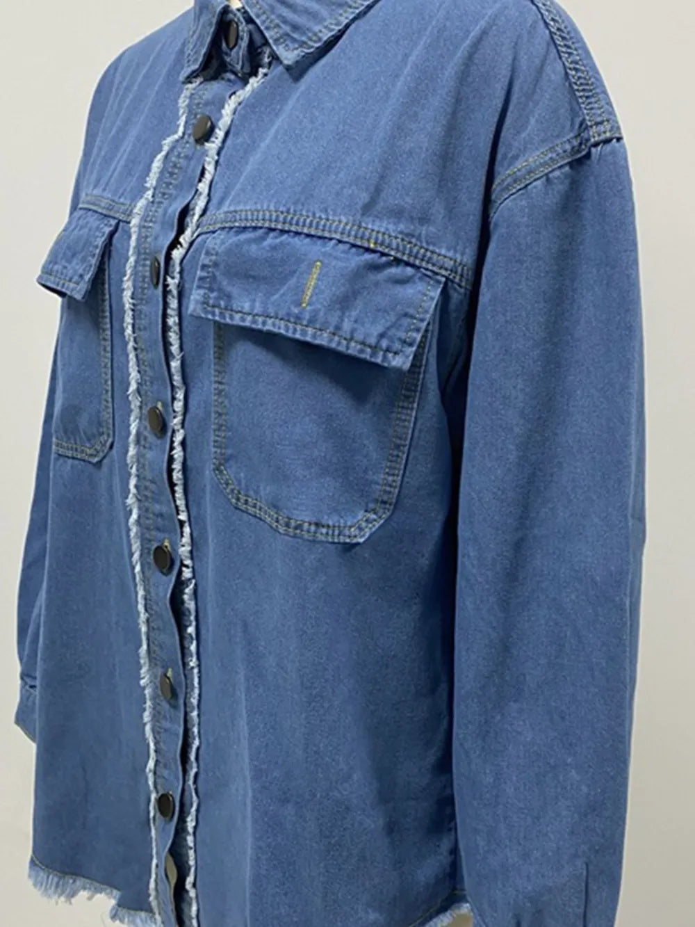 Collared Long Sleeve Denim Shirt with Chest Pocket by X@Y@K