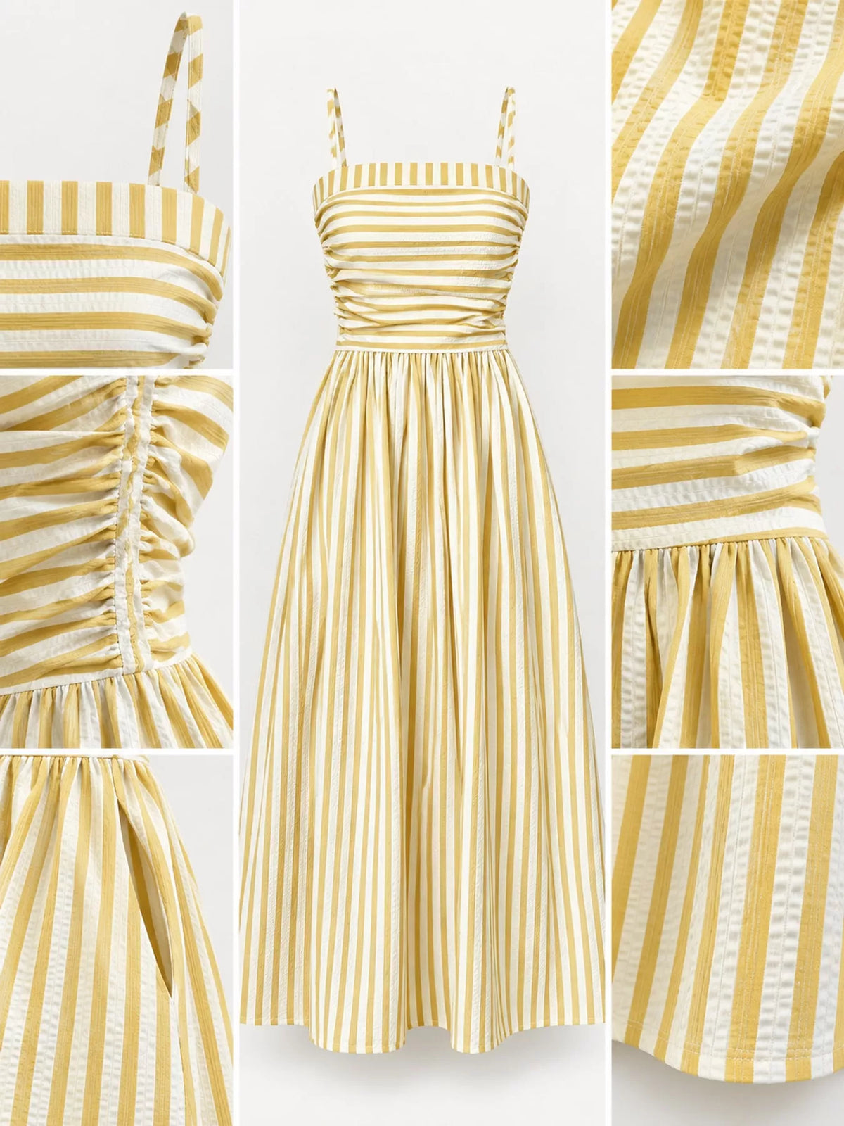 Striped Spaghetti-Strap A-Line Maxi Dress