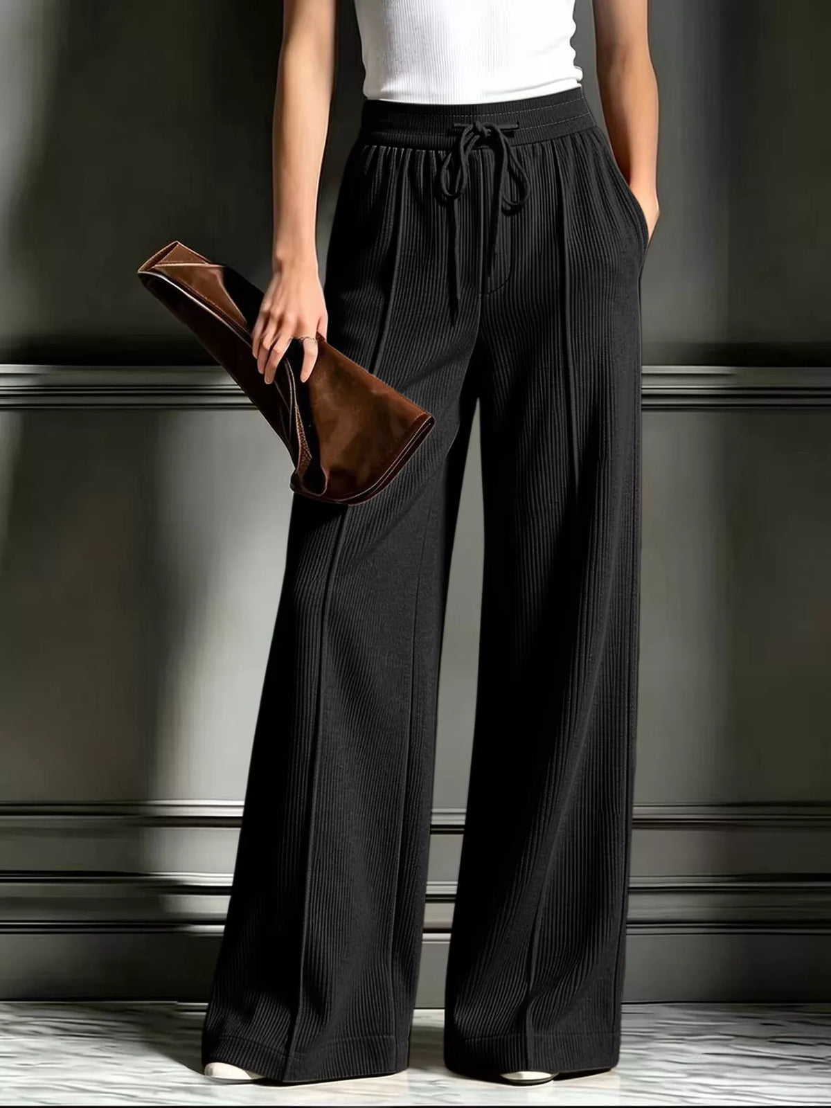 High-Waisted Wide-Leg Corduroy Pants