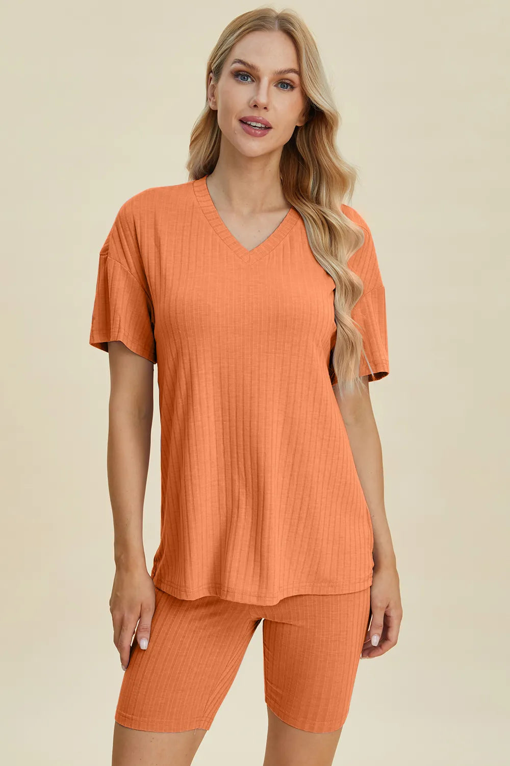 Basic Bae Ribbed V-Neck Top and Shorts Set