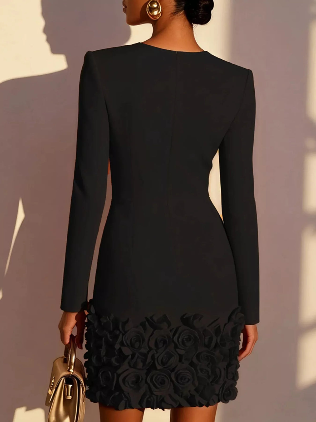 V-Neck Rose Embellished Dress