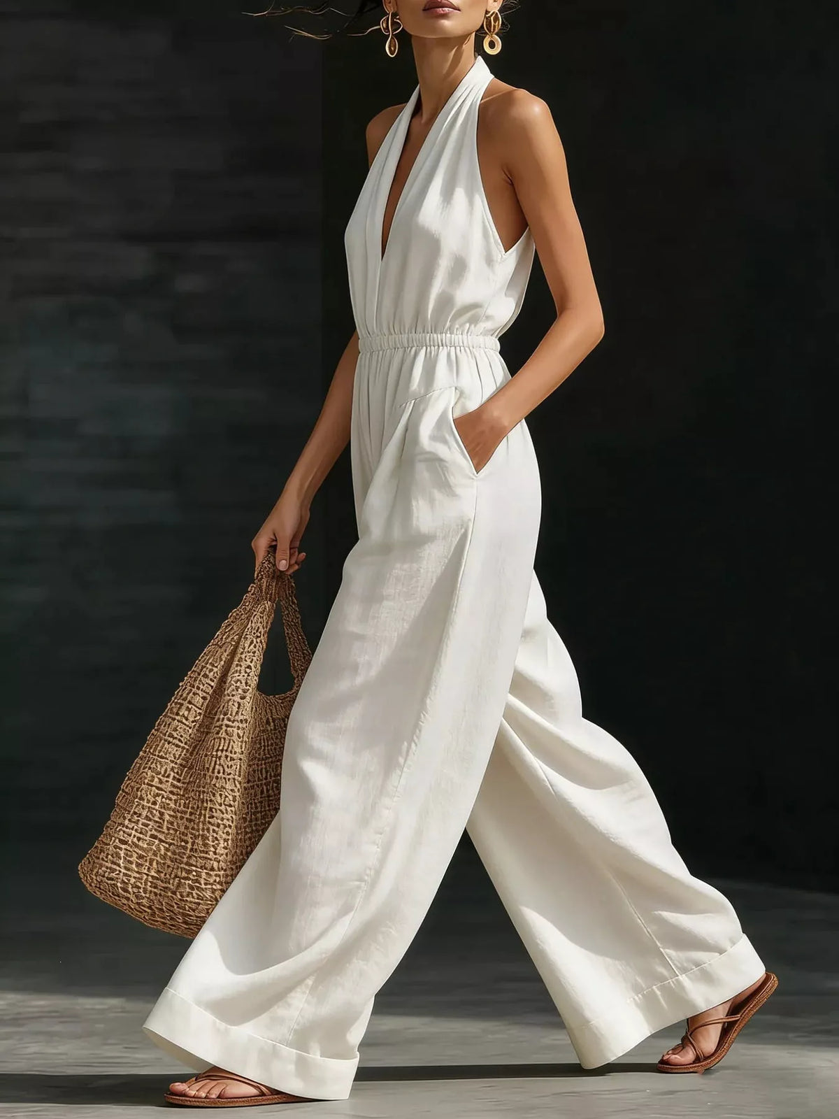 Halter Neck Wide Leg Jumpsuit