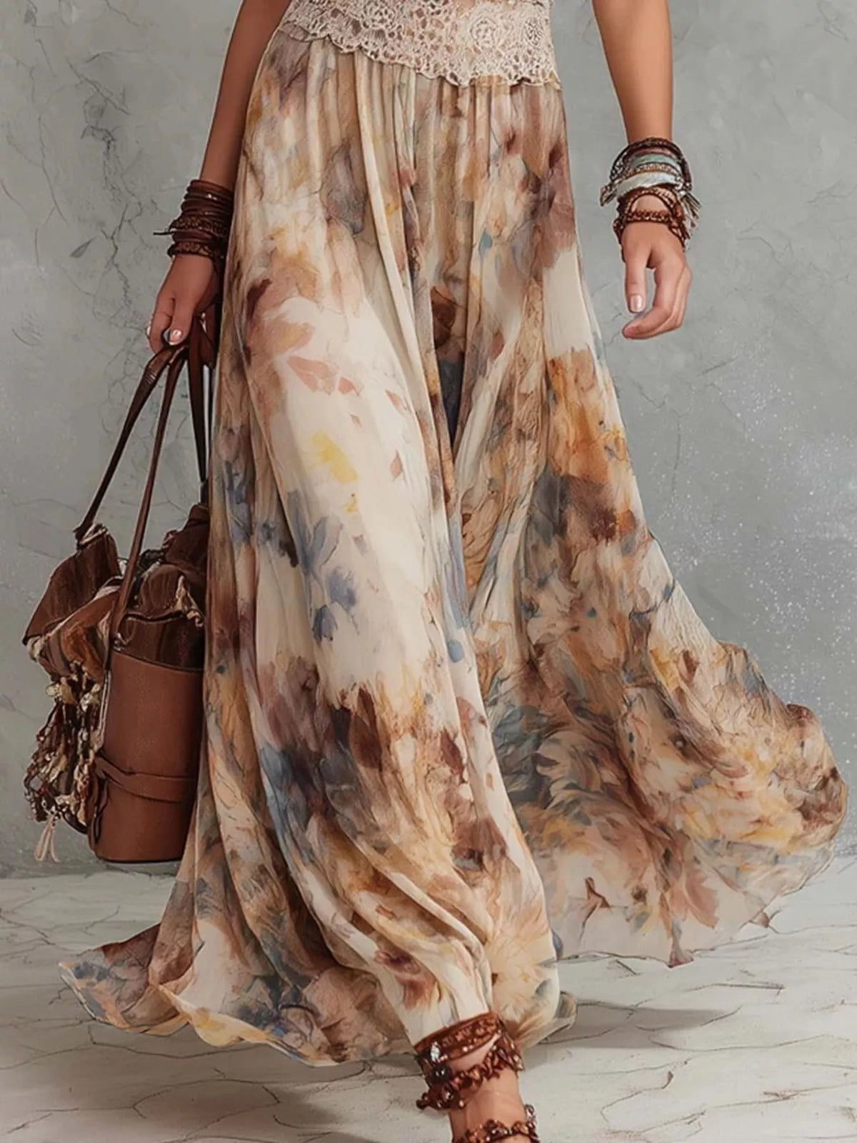 Floral Print Halter Maxi Dress in Beige by Yvette