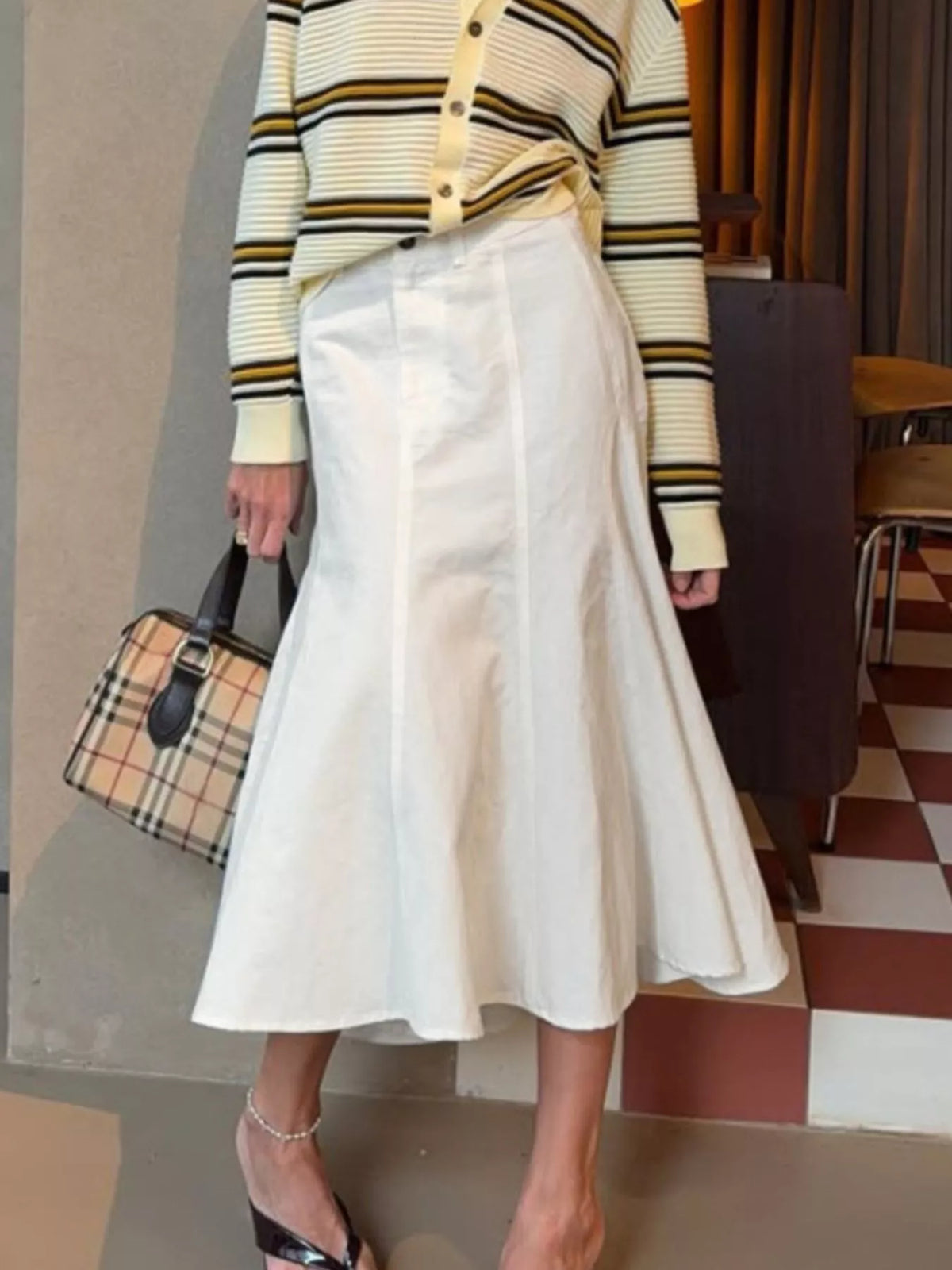 White High-Waisted Mermaid Midi Skirt