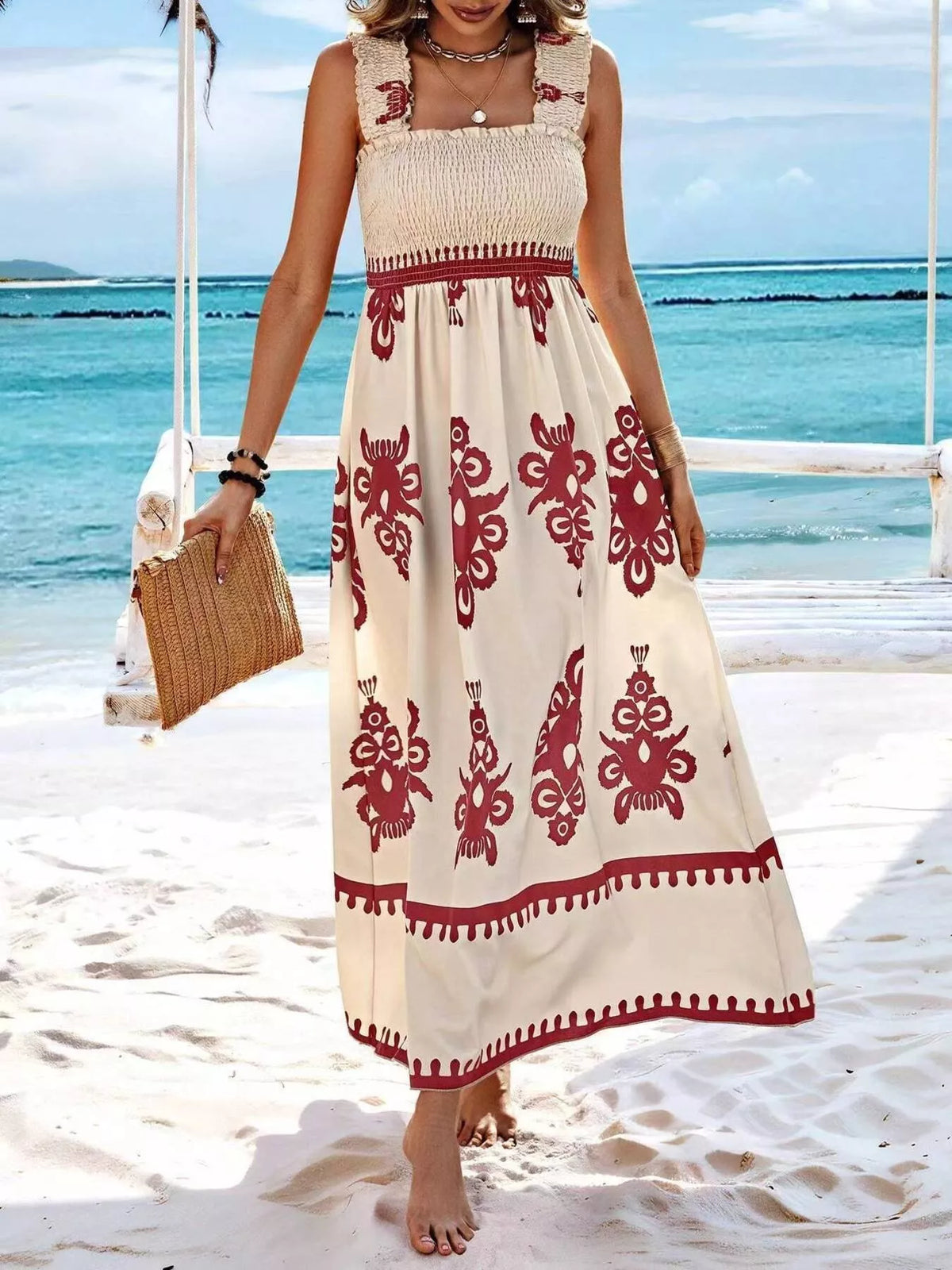 Smocked Square Neck Maxi Dress