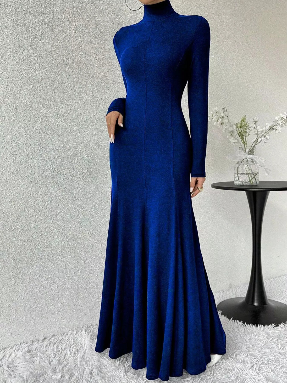 Turtleneck Long Sleeve Mermaid Maxi Dress