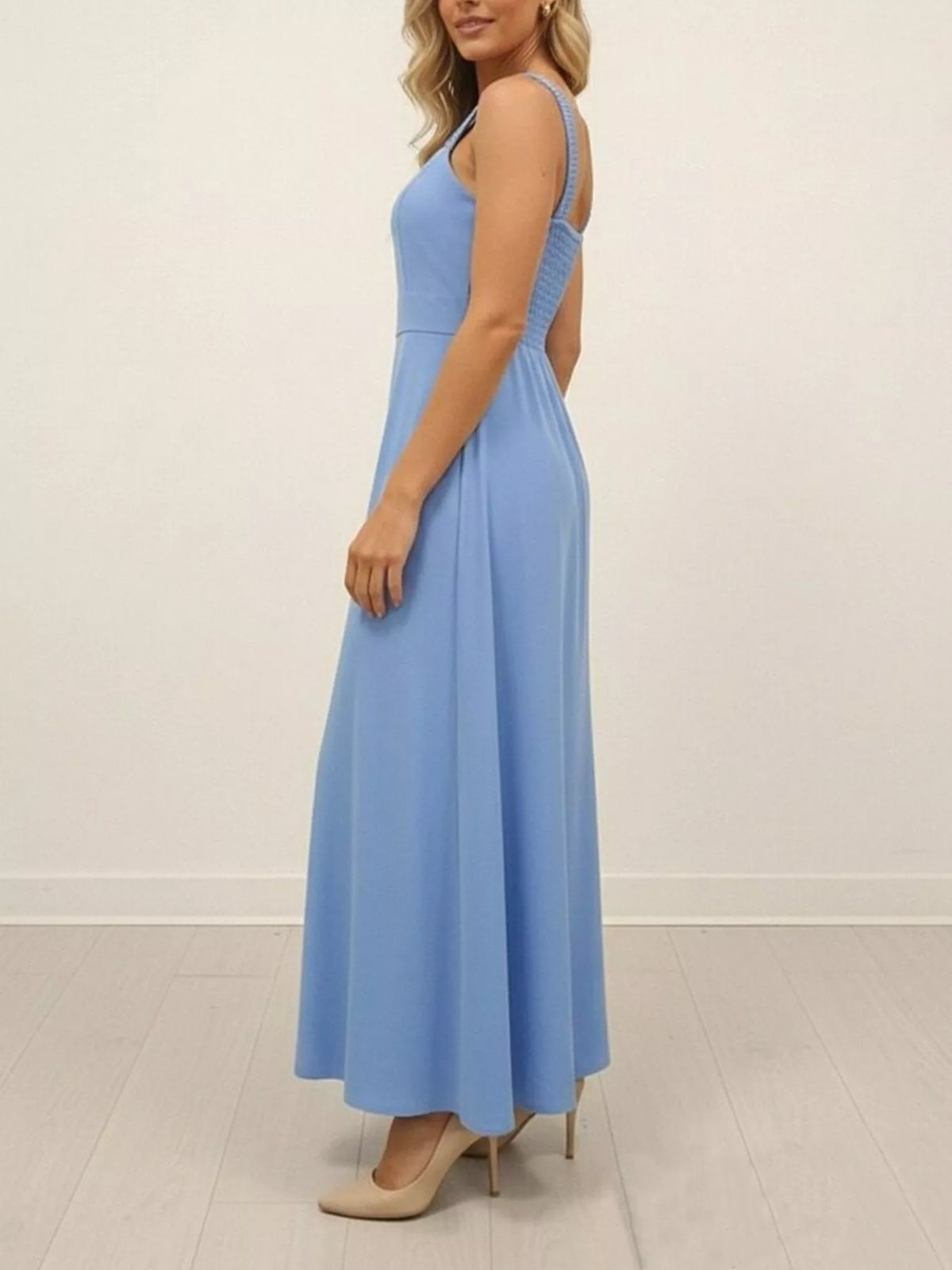Slit Wide Strap Maxi Dress in Blue