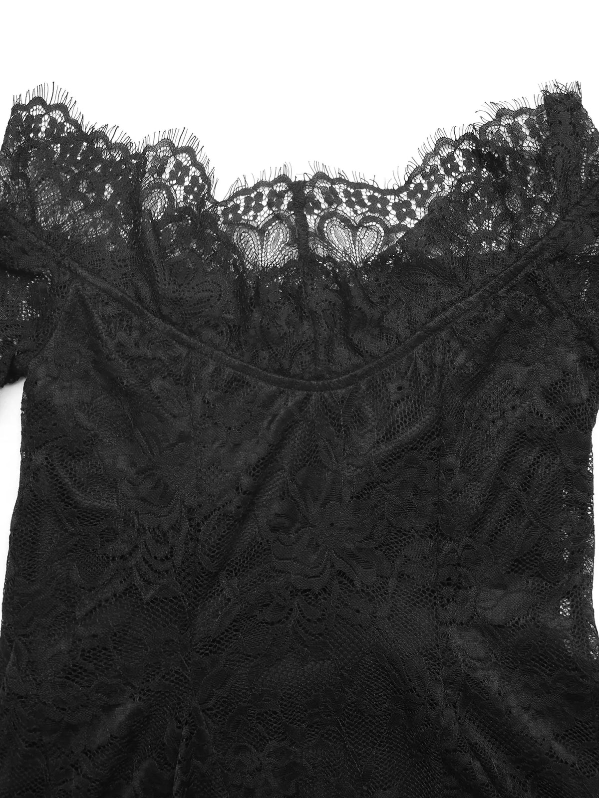 Lace Off Shoulder Mini Dress in Black
