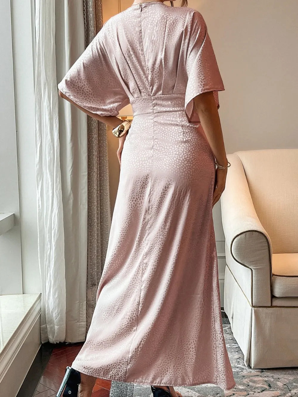 Animal Print V-Neck Dress in Blush Pink by DY