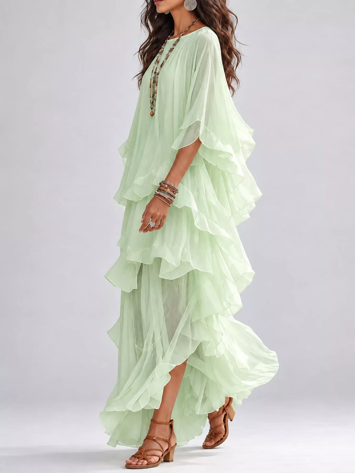 Ruffled Layered Bohemian Maxi Dress
