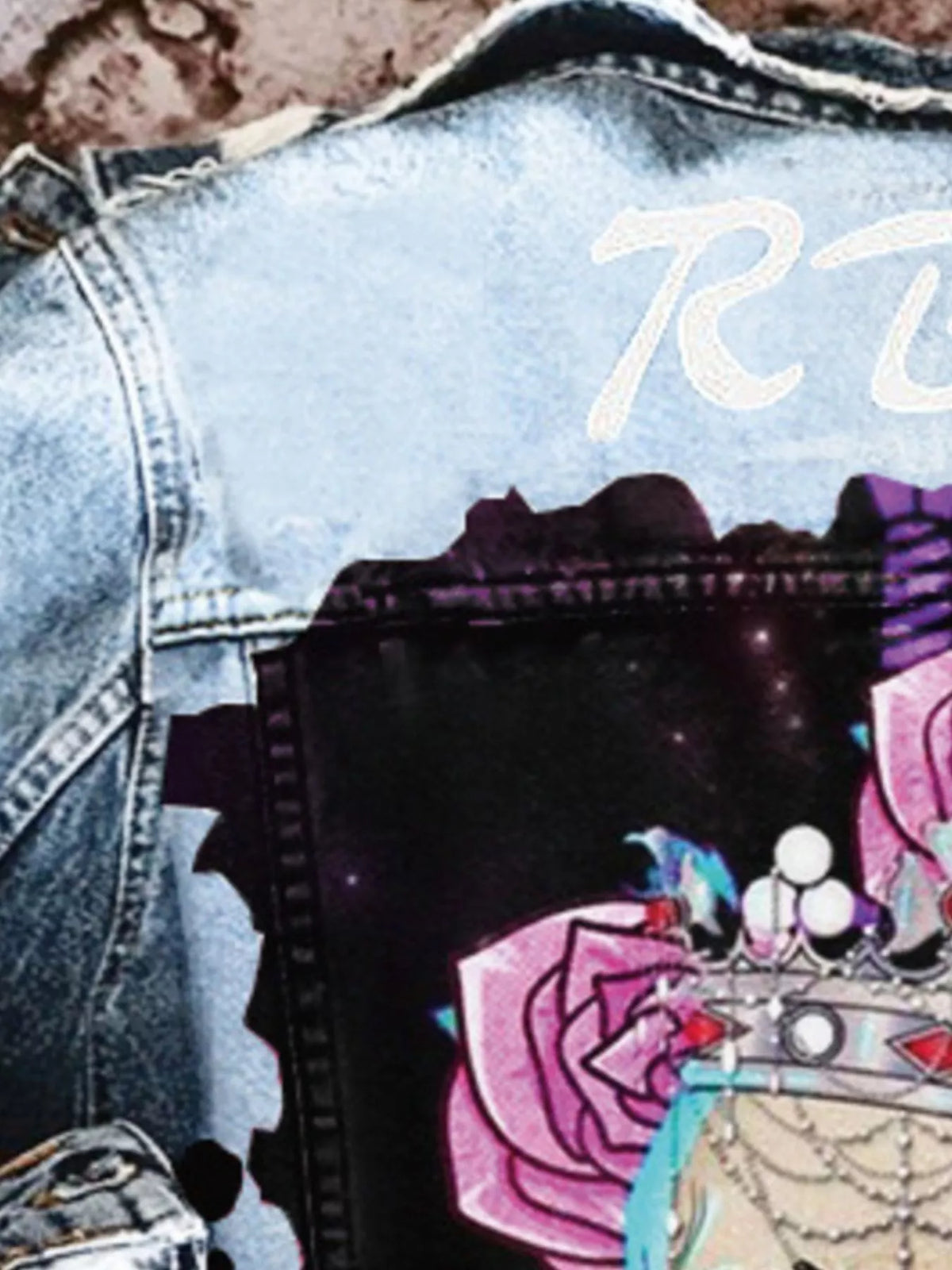 Skull and Rose Graphic Denim Jacket