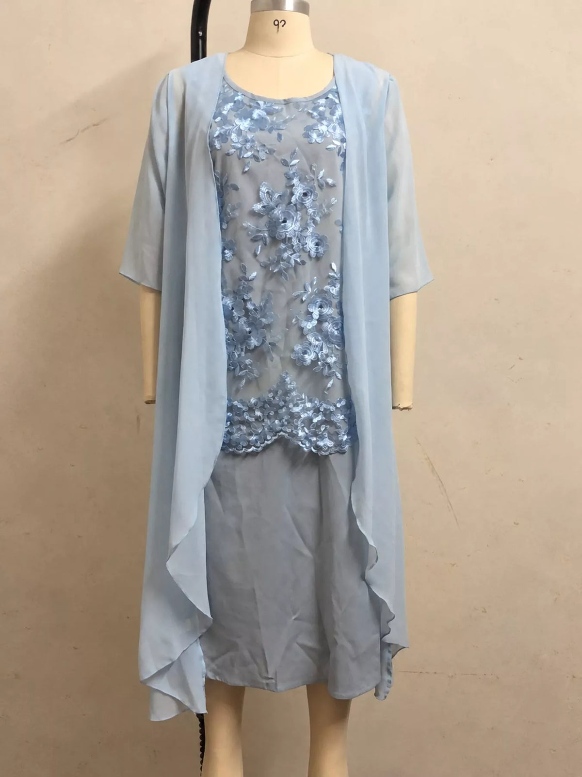 Lace Overlay Dress and Chiffon Cardigan Set