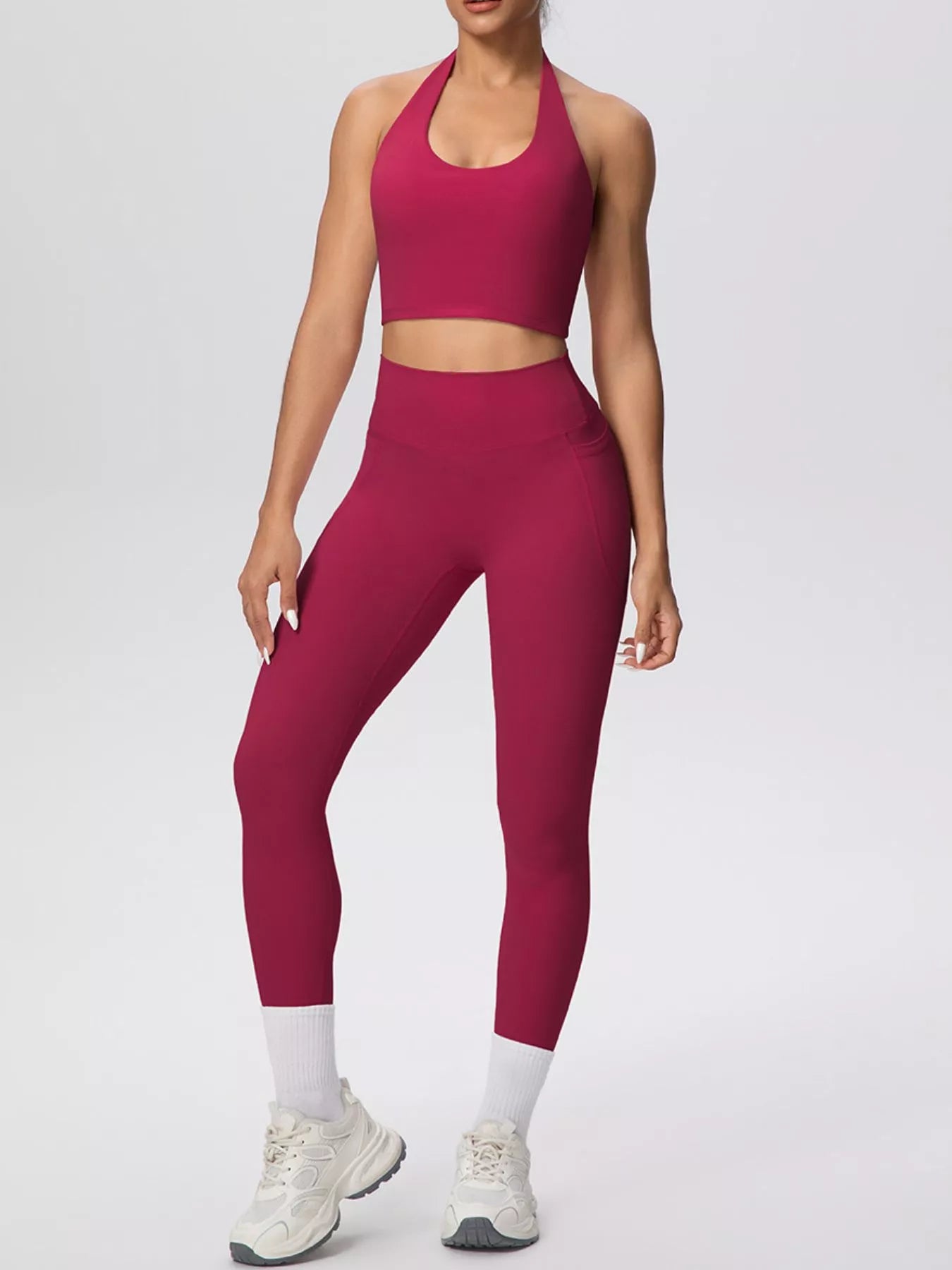 Halter Neck Crop Top and Leggings Active Set