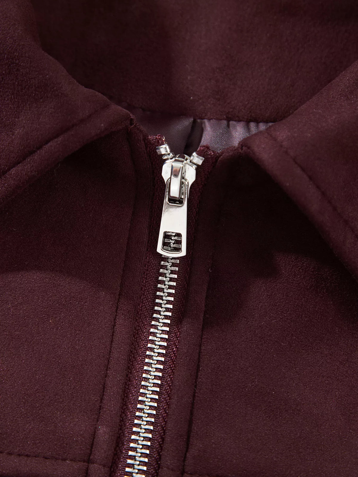 Zip-Up Jacket with Metal Placket Collar in Chocolate