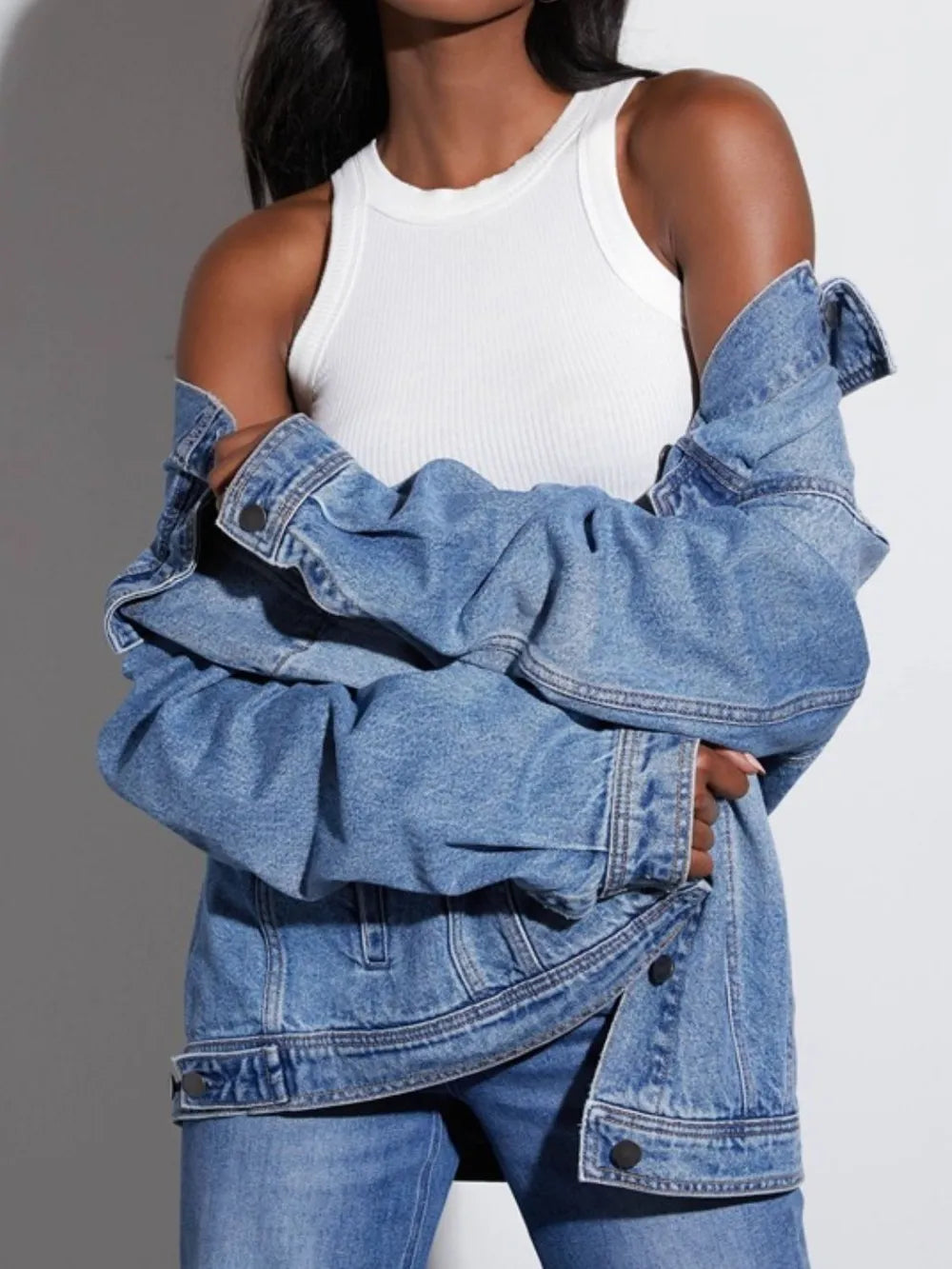 Button-Up Collared Denim Jacket by X@Y@K