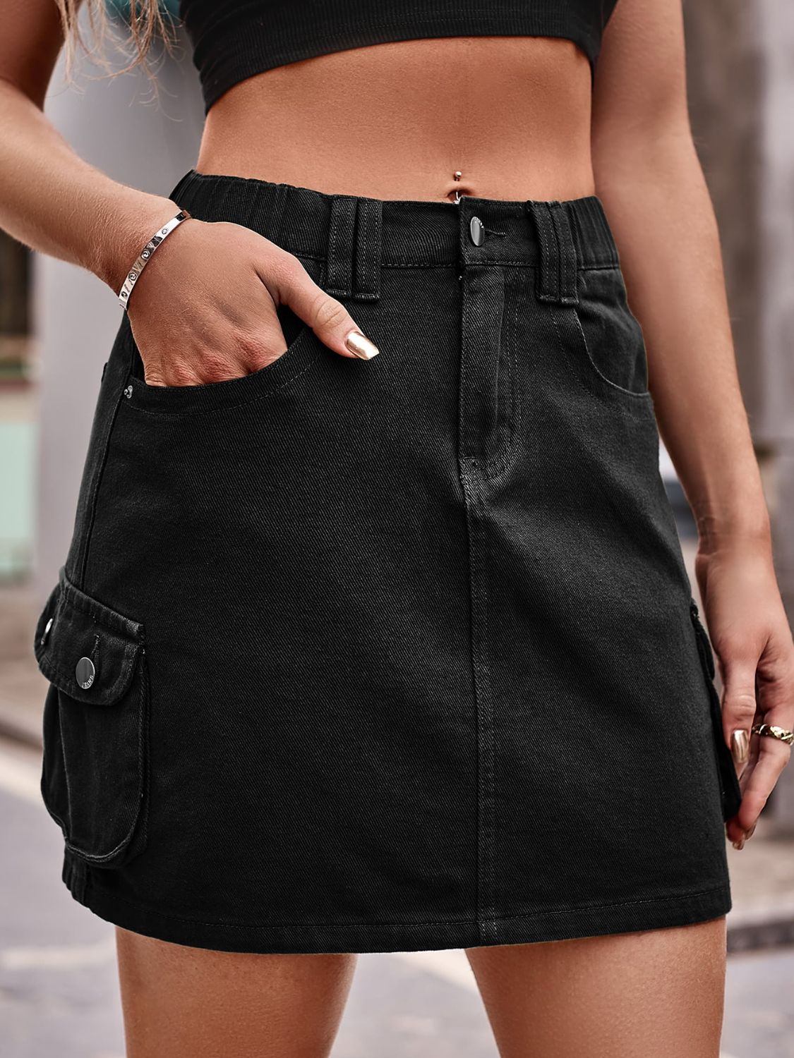 Denim Mini Skirt with Pockets by Manny