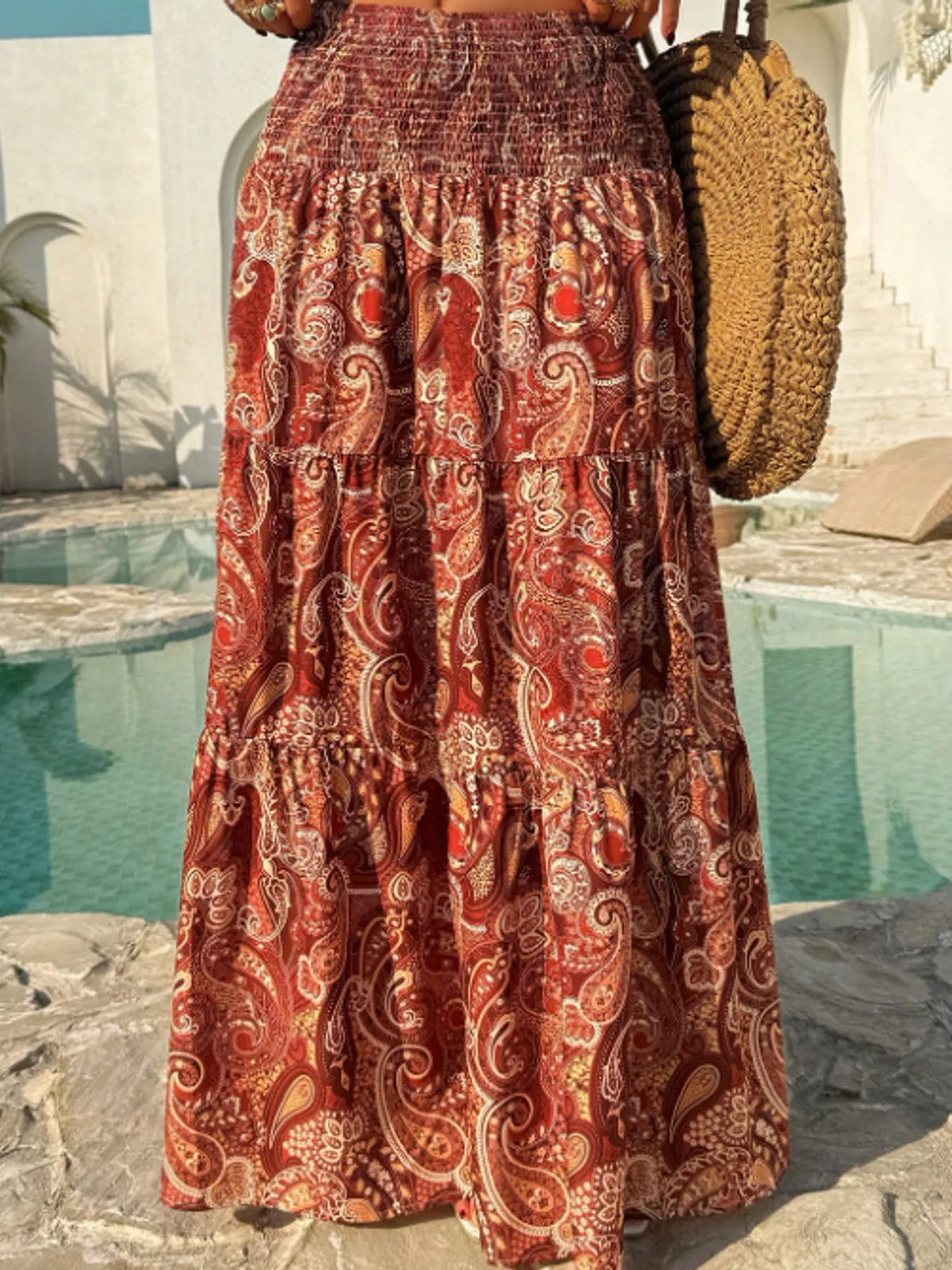 Paisley Print Tiered Maxi Skirt