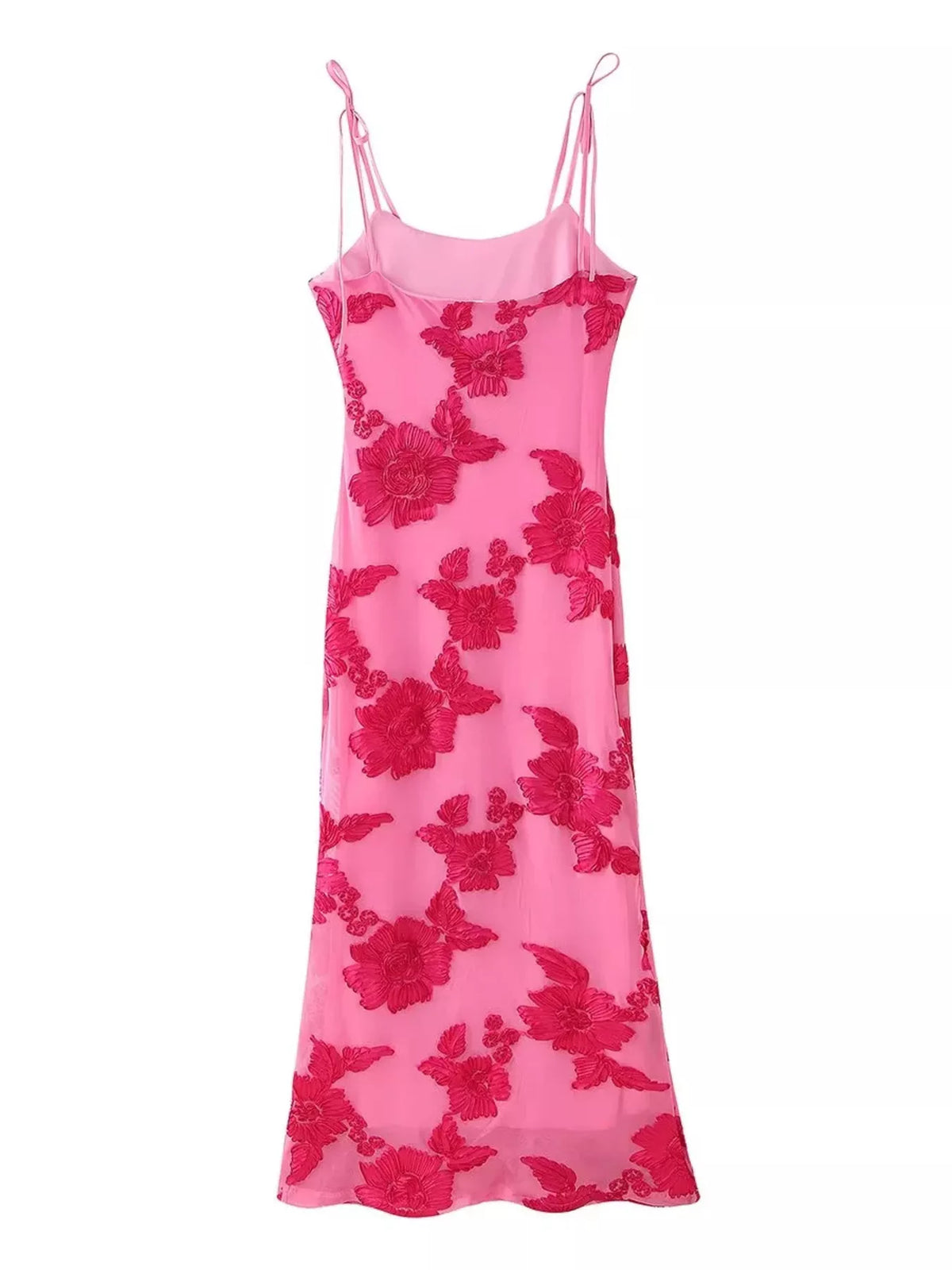 Floral Tie Shoulder Maxi Dress in Hot Pink