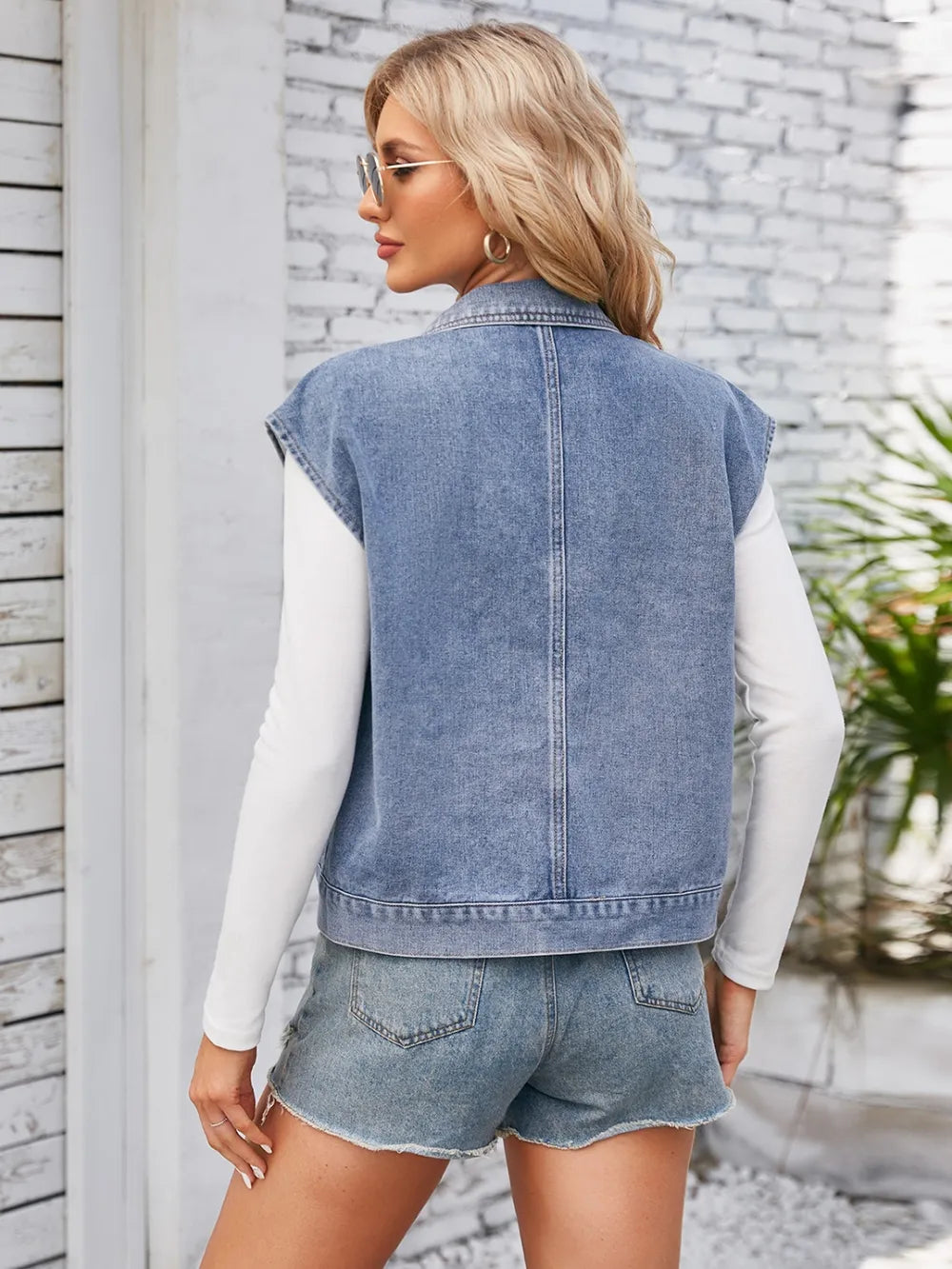 Cap Sleeve Denim Jacket with Pockets by Manny