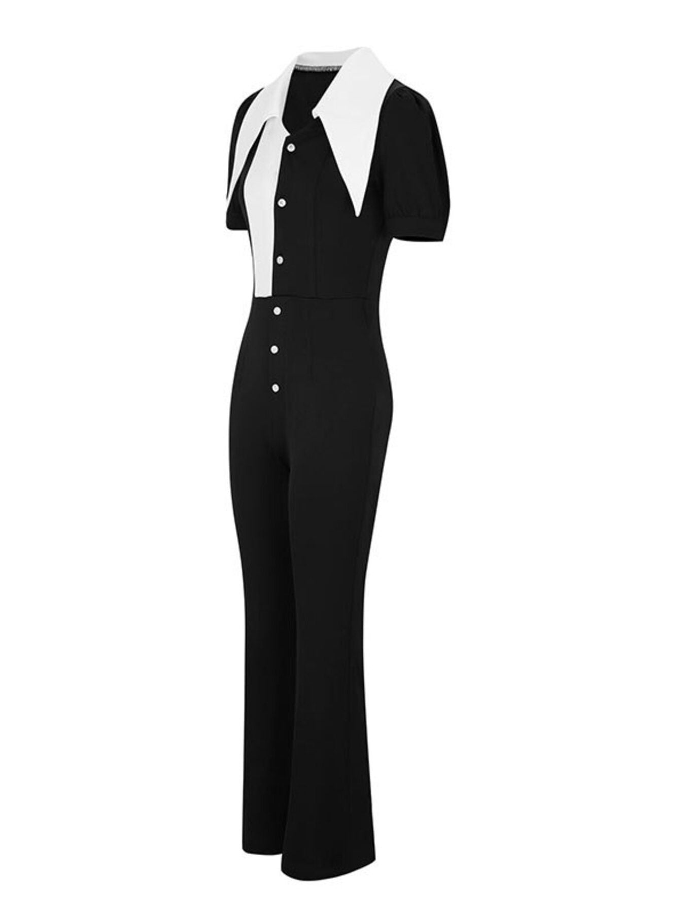 Button-Down Wide Leg Jumpsuit in Black