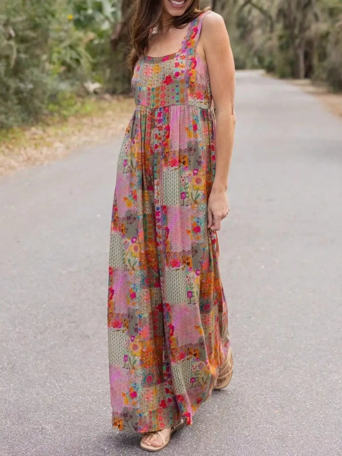 Patchwork Wide Leg Jumpsuit in Orange Red