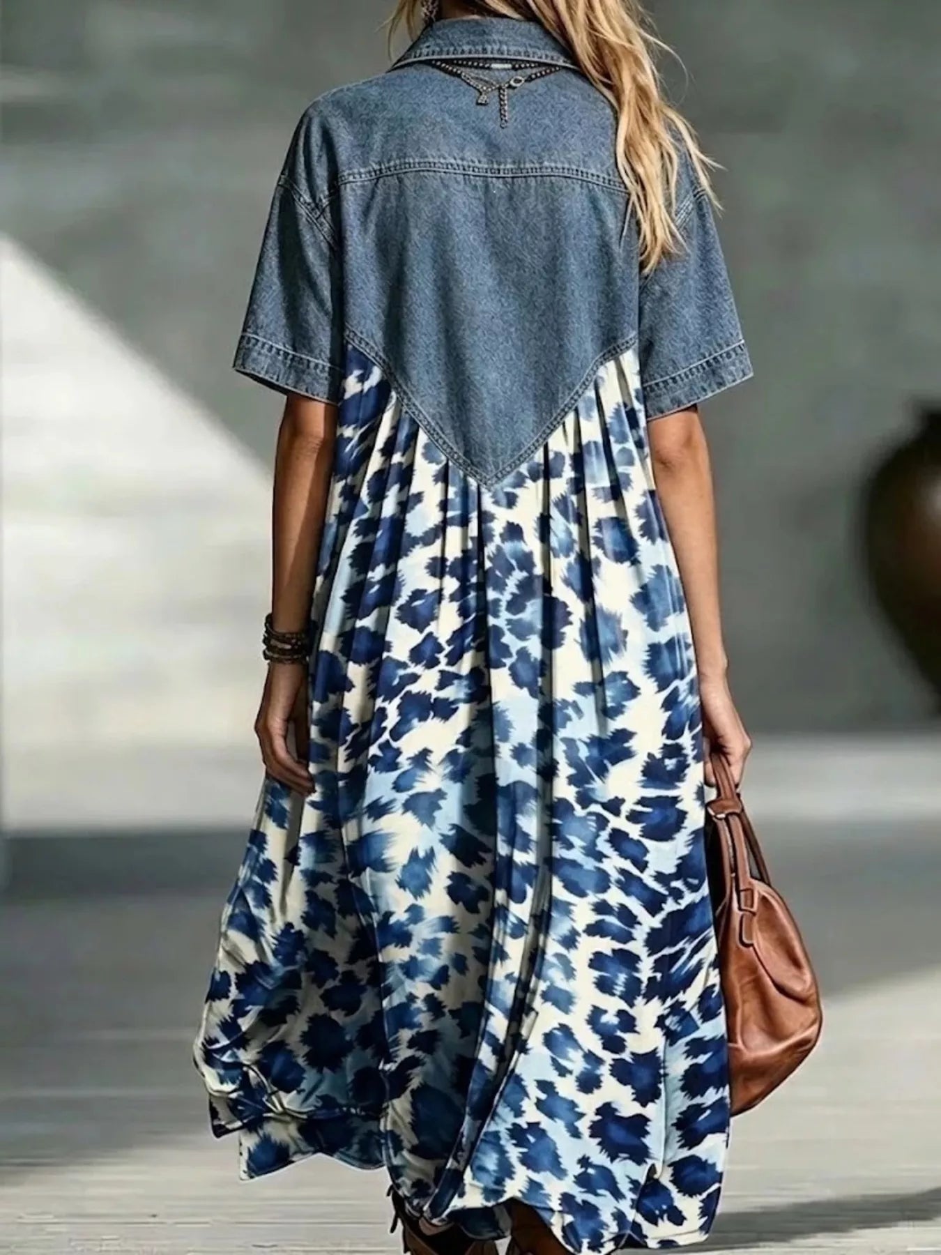 Denim Patchwork Print Shirt Dress