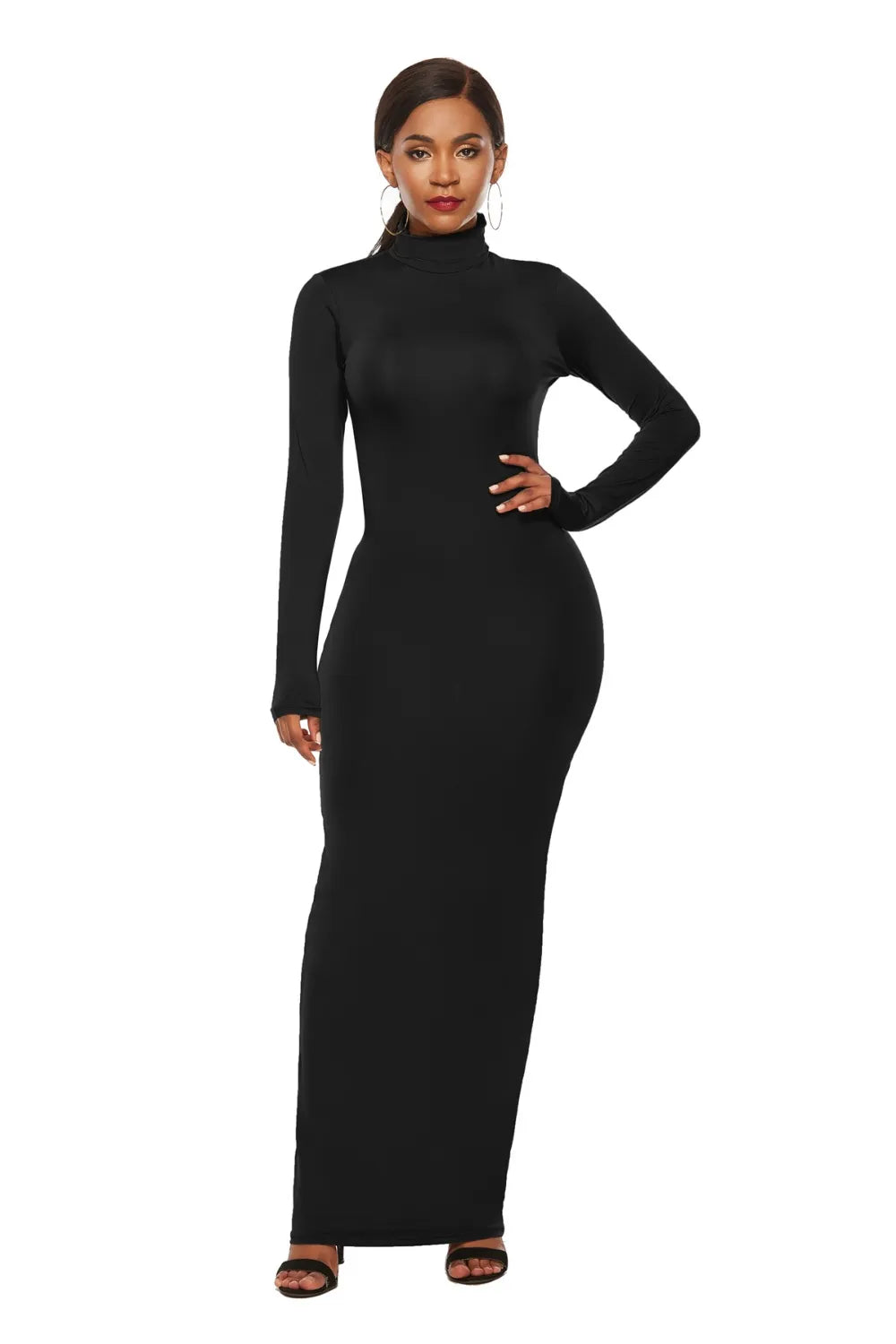 Mock Neck Long Sleeve Maxi Dress