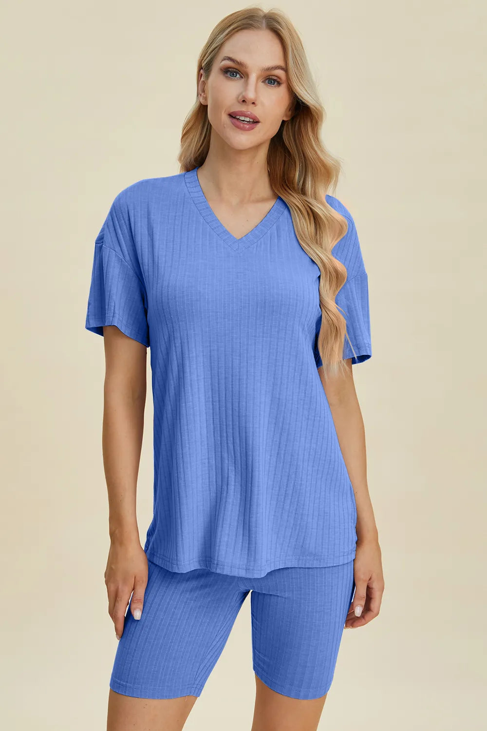 Basic Bae Ribbed V-Neck Top and Shorts Set