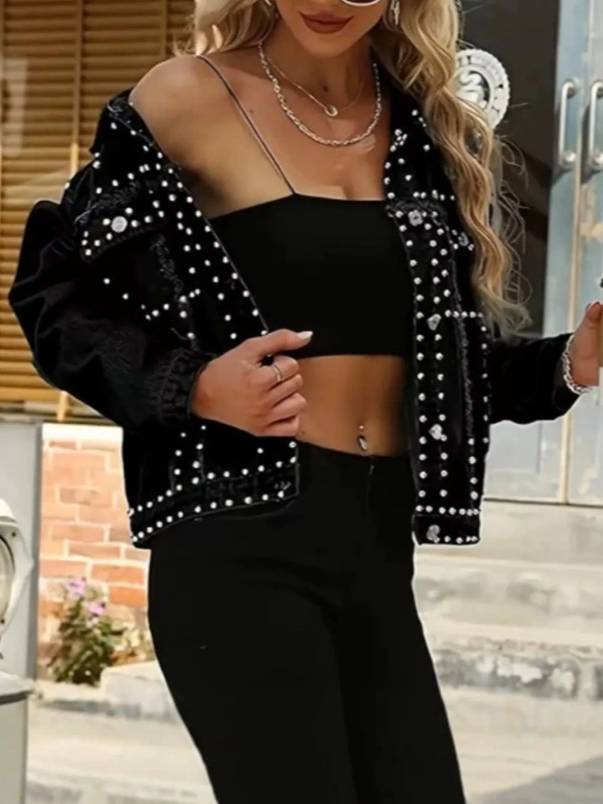 Studded Denim Jacket in Black