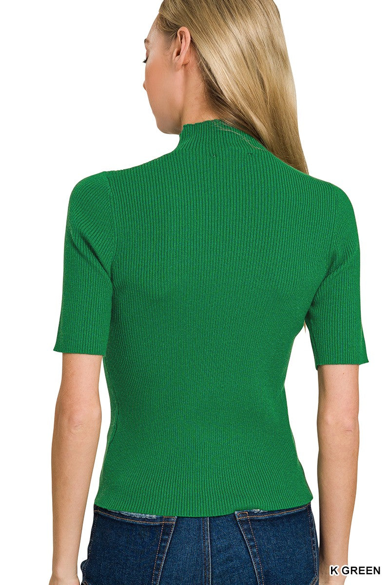 Zenana Ribbed Mock Neck Sweater in K Green