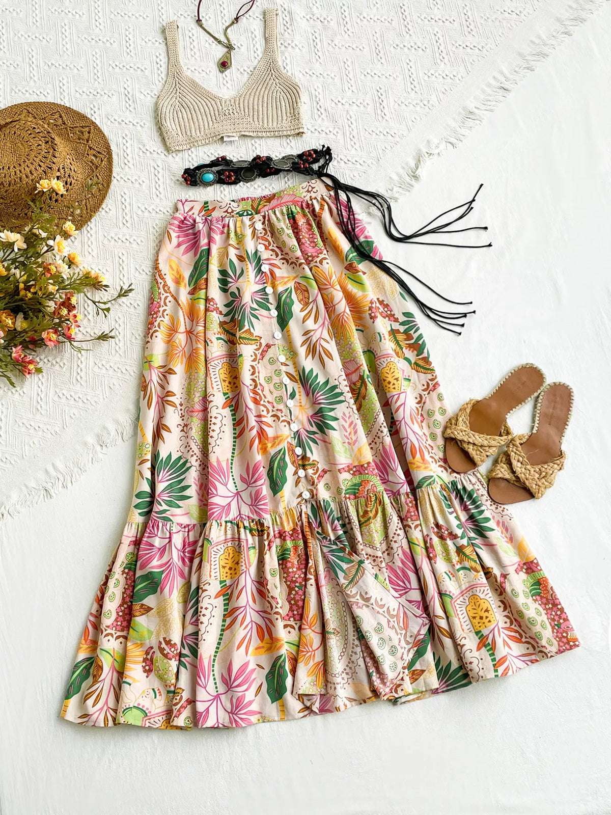 Floral Print Ruffle Hem Skirt in Multicolor